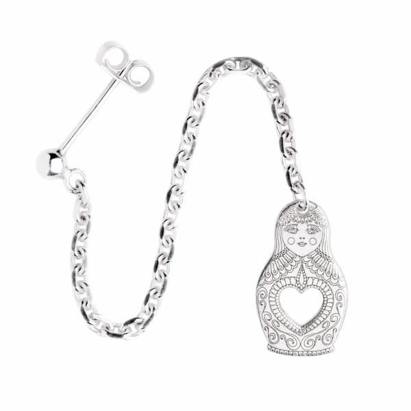 Cartergore Silver Russian Doll Single Long Drop Earring In Drop
