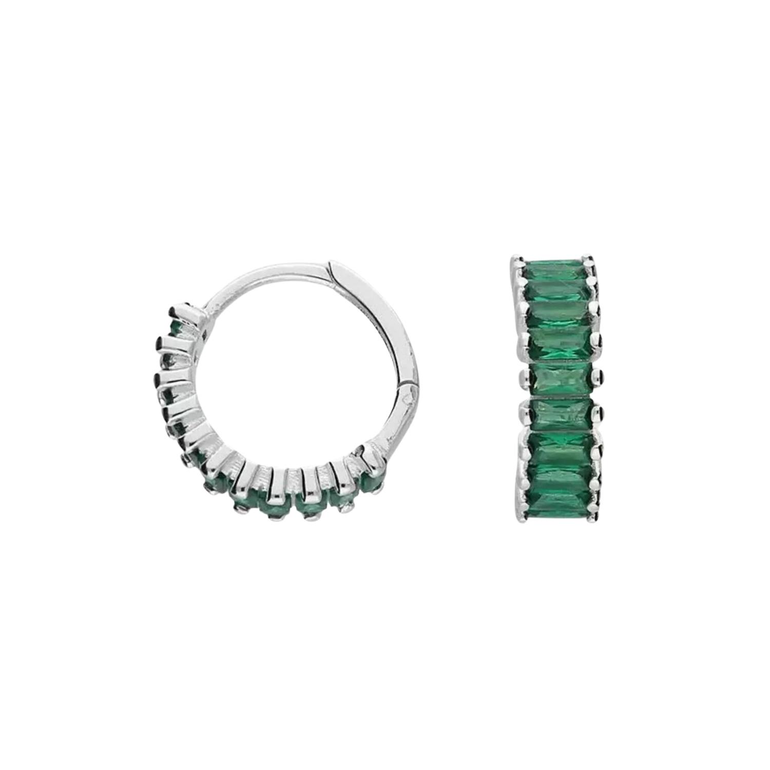 Women’s Emerald Glass Huggie Earrings Silver Fiyah Jewellery