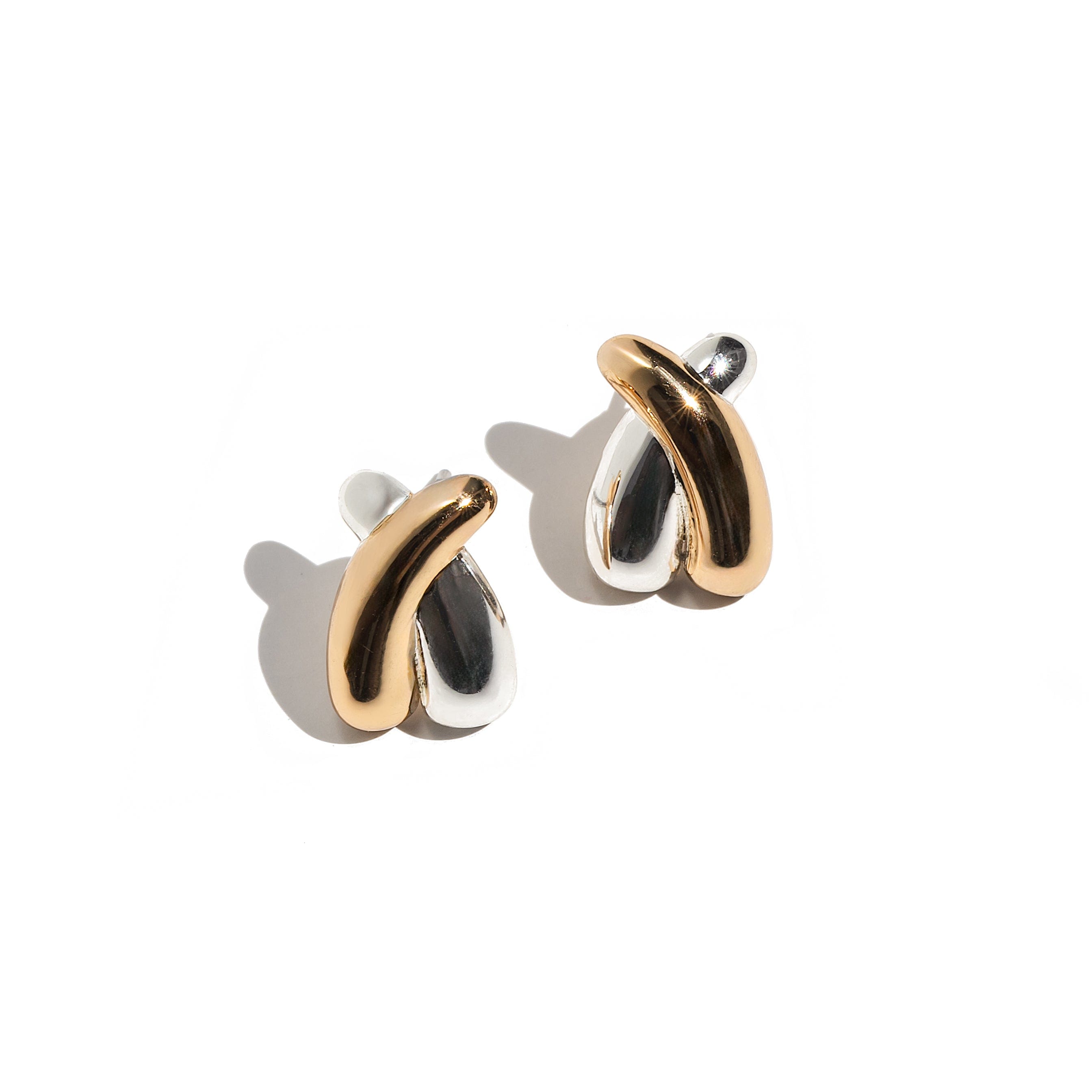 Leo & Luca Women's Gold / Silver Cross My Heart Studs In Gold