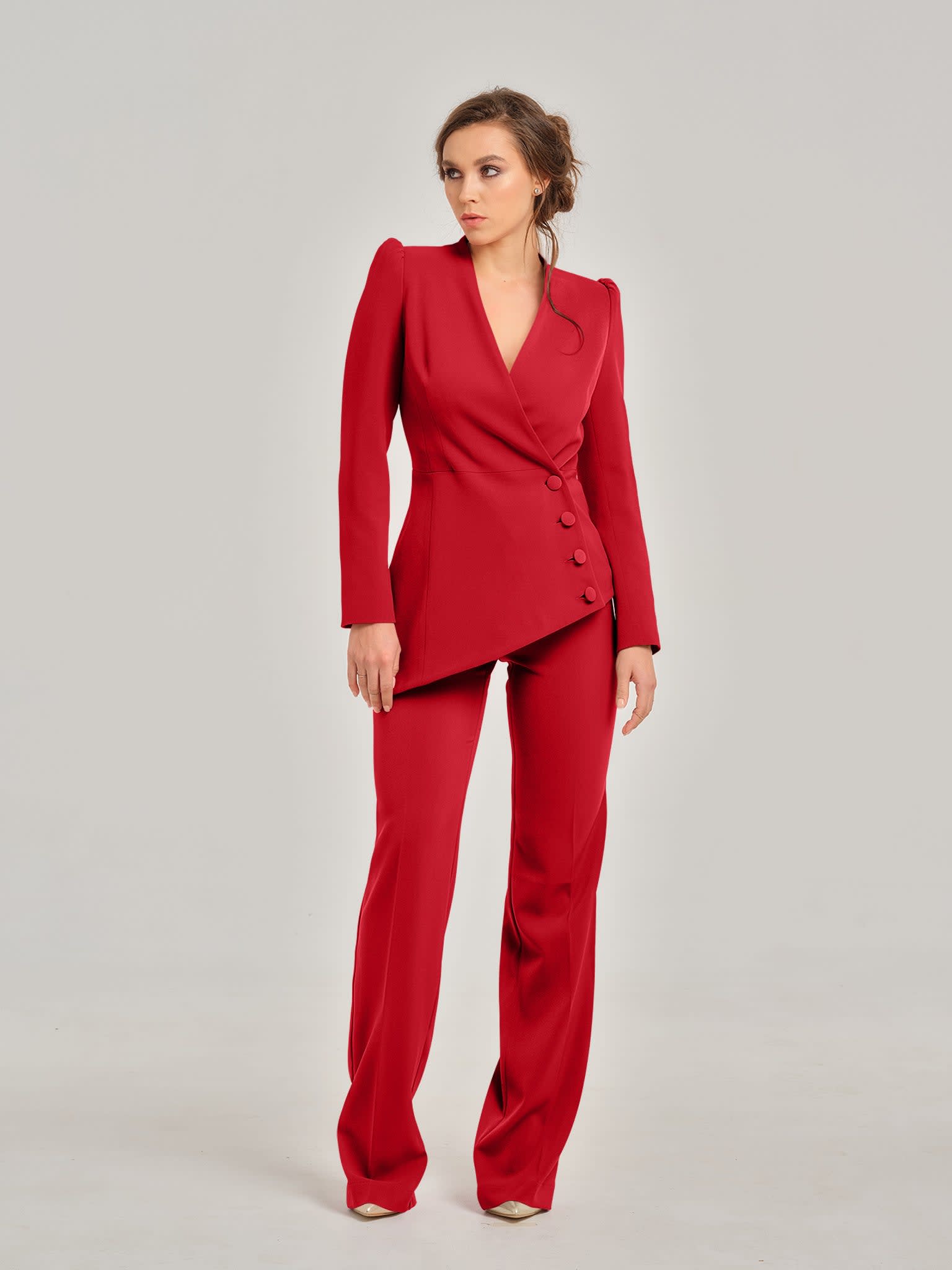 Fierce Red Asymmetric Power Suit | Tia Dorraine | Wolf & Badger