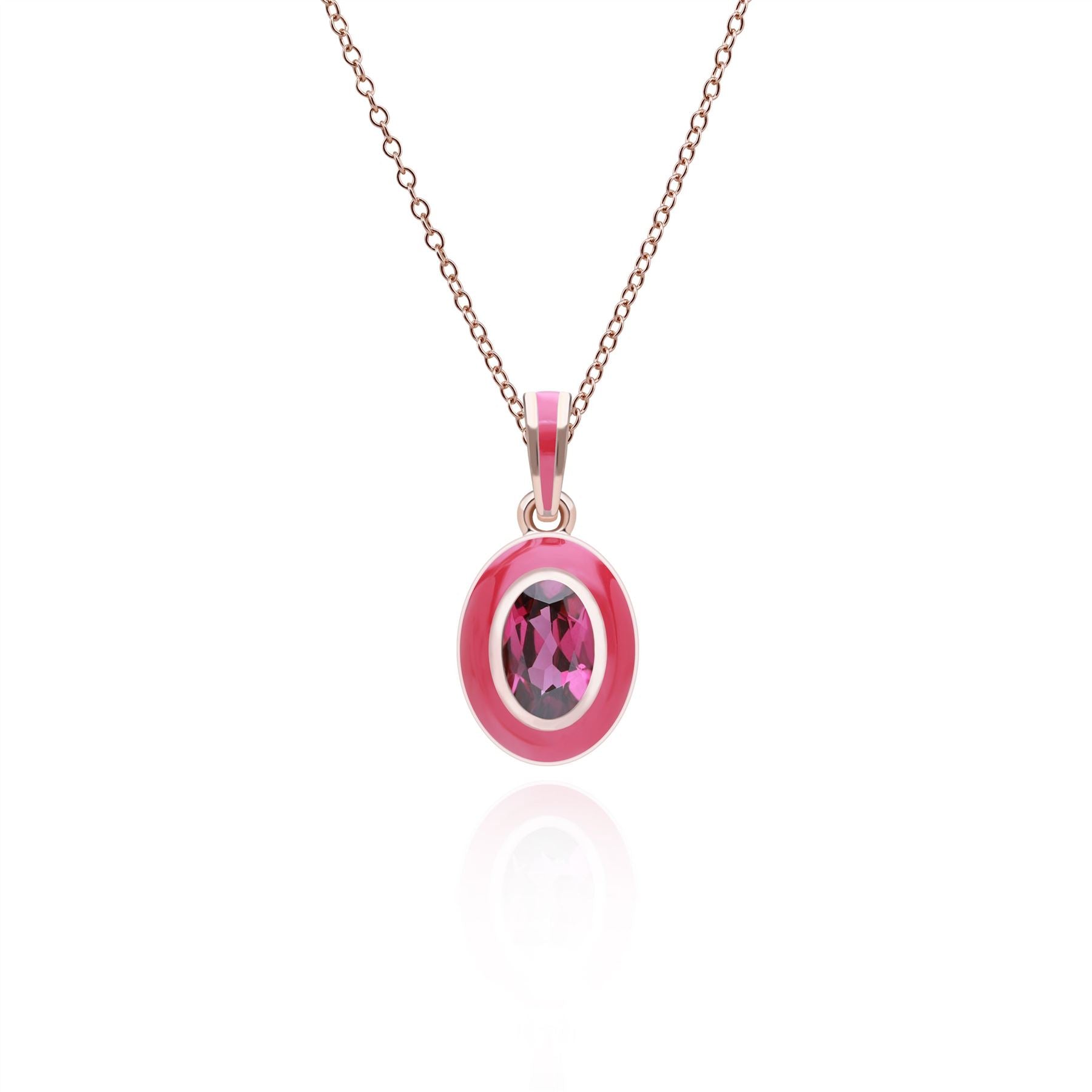 Women’s Red Siberian Waltz Pink Enamel & Oval Rhodolite Pendant In Rose Gold Plated Sterling Silver Gemondo