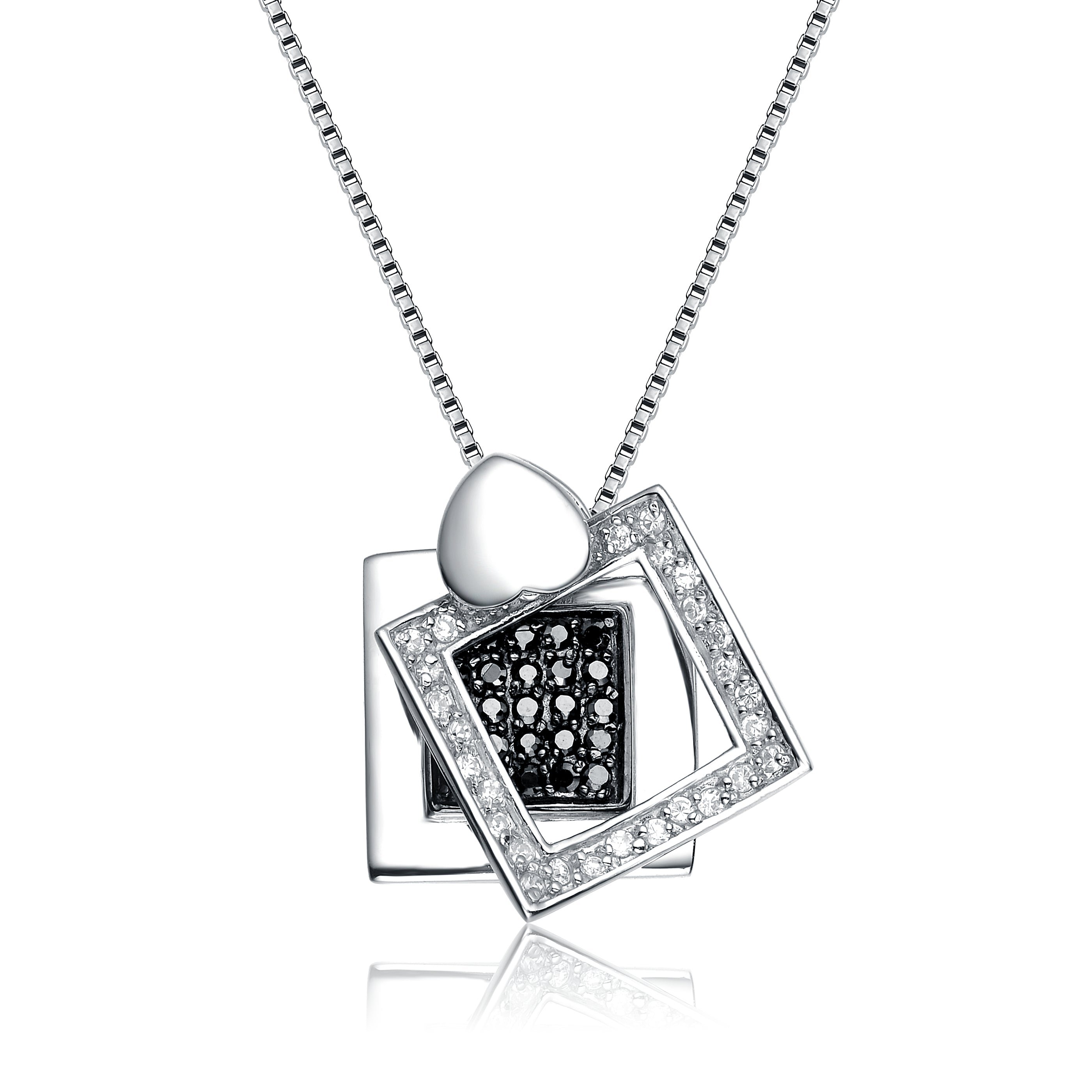 Genevive Jewelry Women's Black / White / Silver Sterling Silver Cubic Zirconia Multi-frame Necklace In Multi