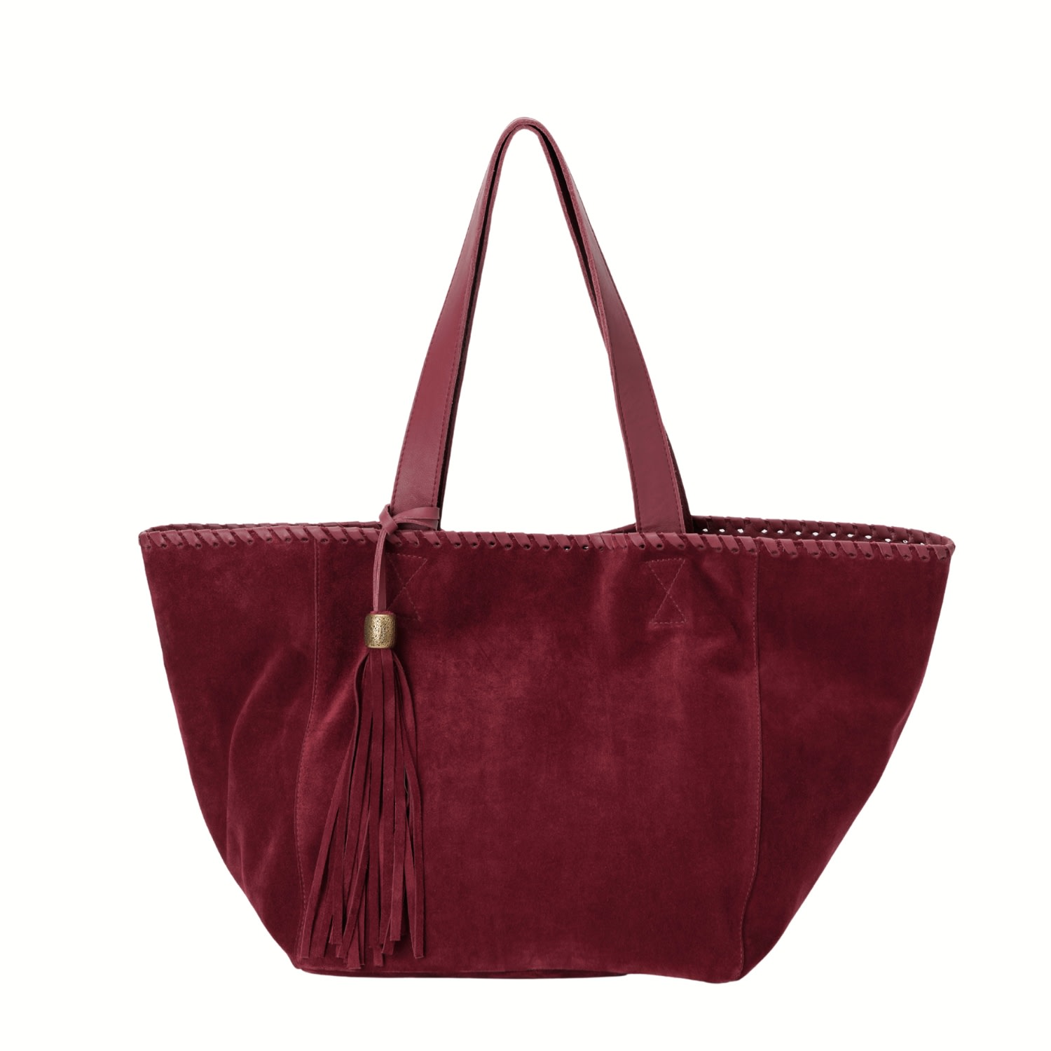Juan-jo Women's Red Suede Tote Bag - Leather Trim And Tassel -burgundy