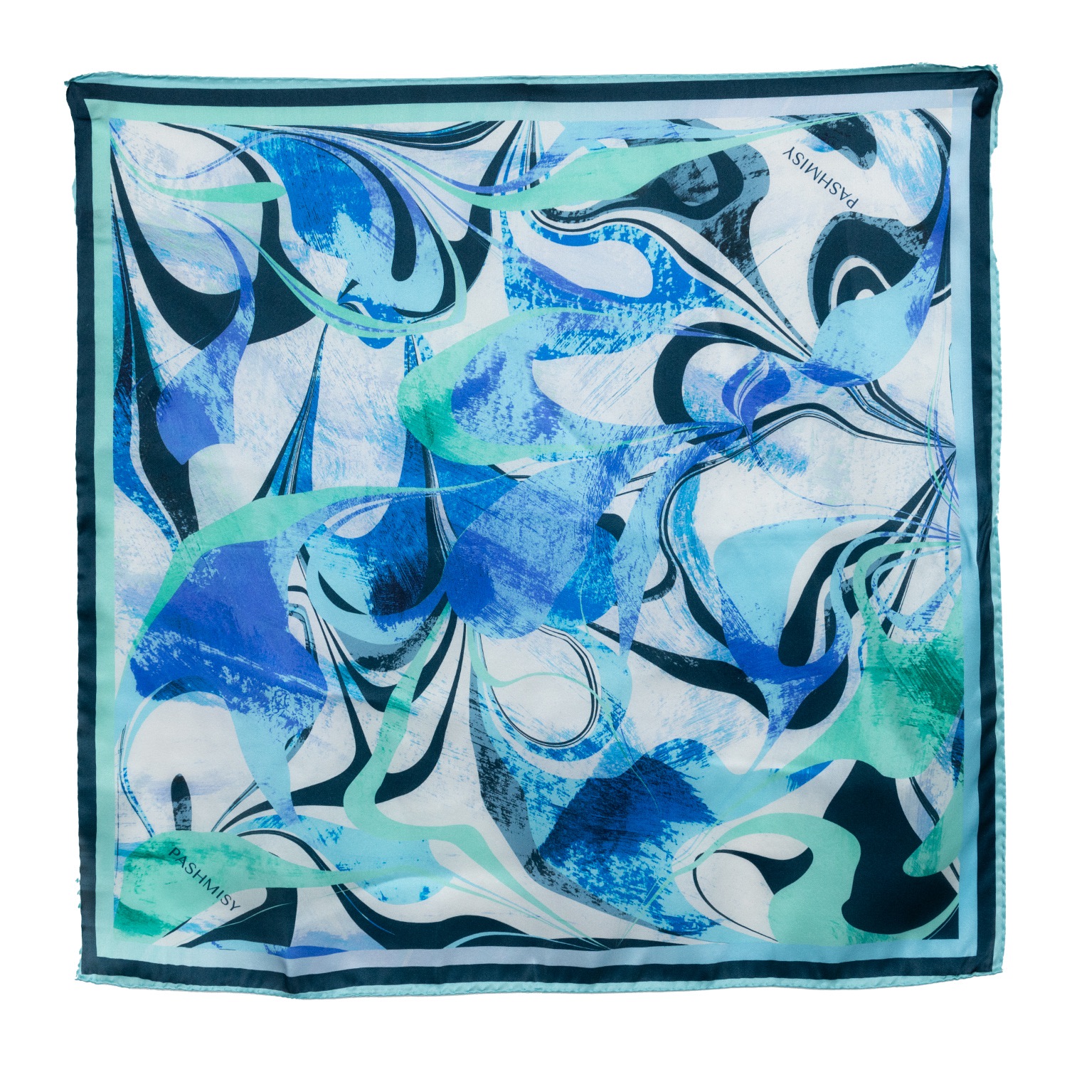Pashmisy Women's Blue Aqua Wave Flow Silk Scarf In Blue