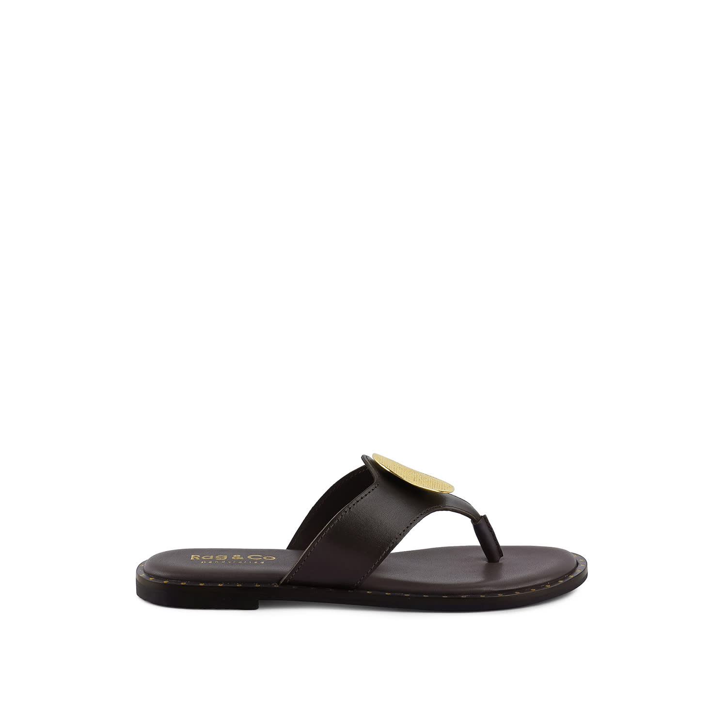 Rag & Co Women's Kathleen Embellished Brown Slip-on Thong Sandals By