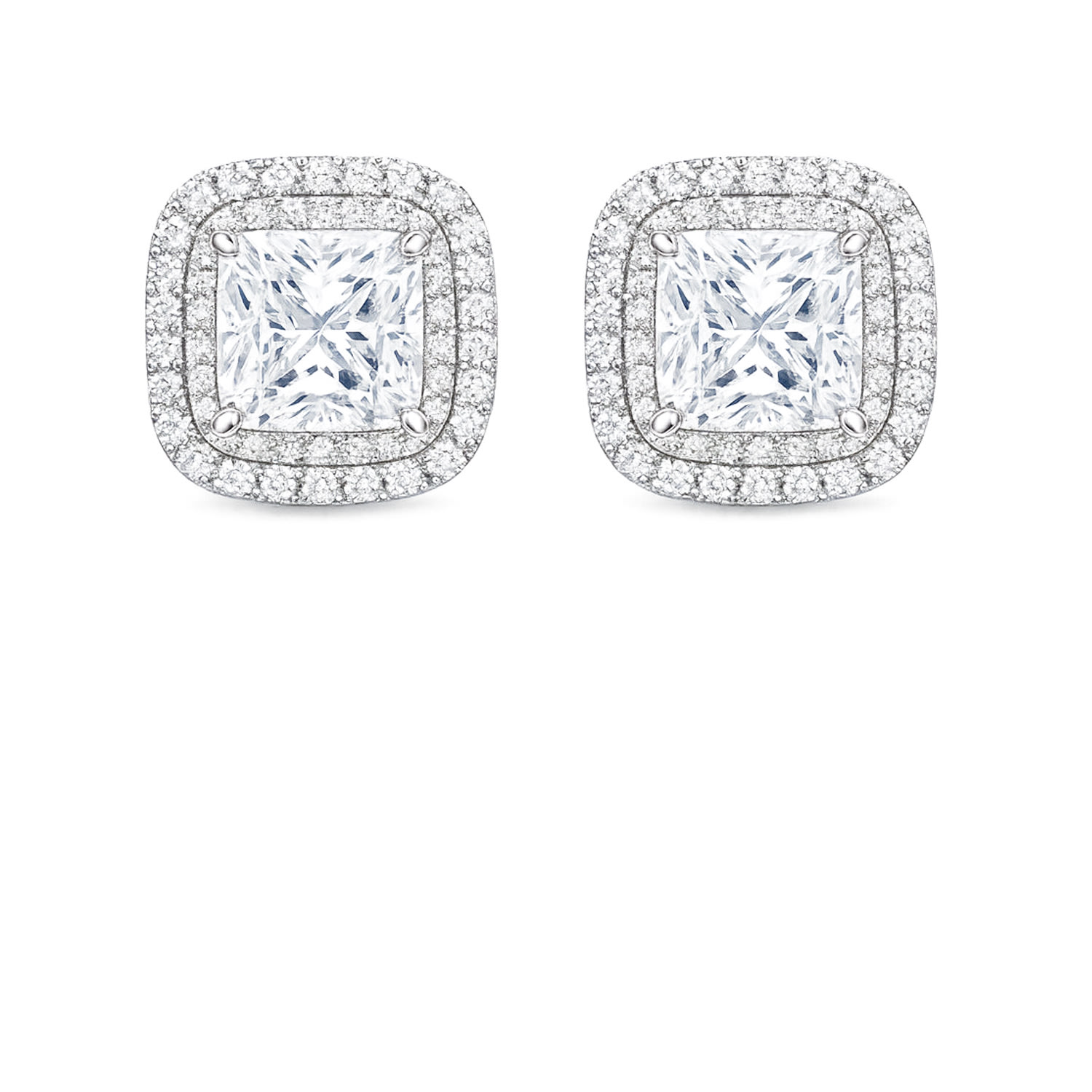 The Gala Women's Silver Cushion Halo Stud Earrings In White