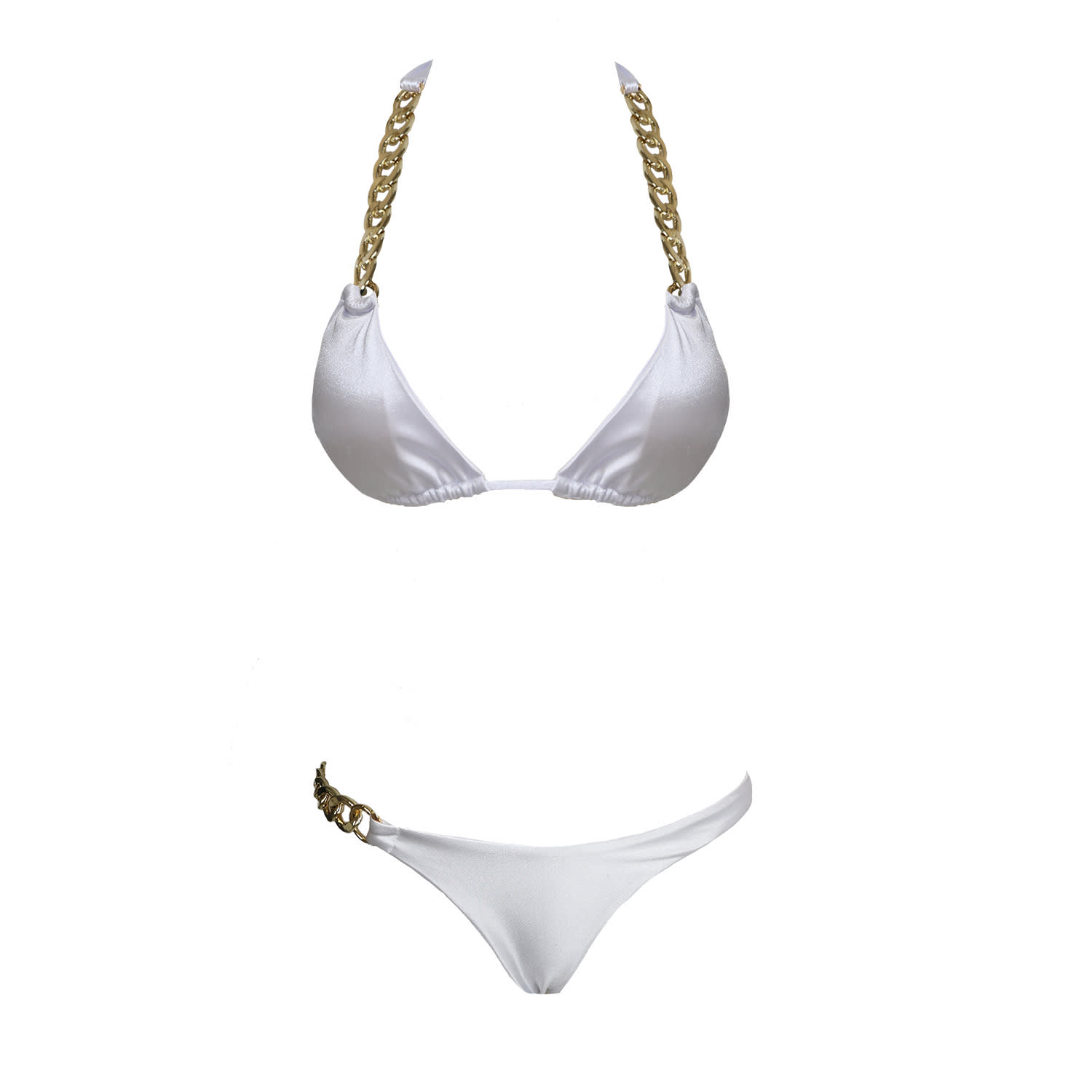 Women's Gold / White Mona White Gold Chain Bikini | Large | Ak Royalty Resortwear