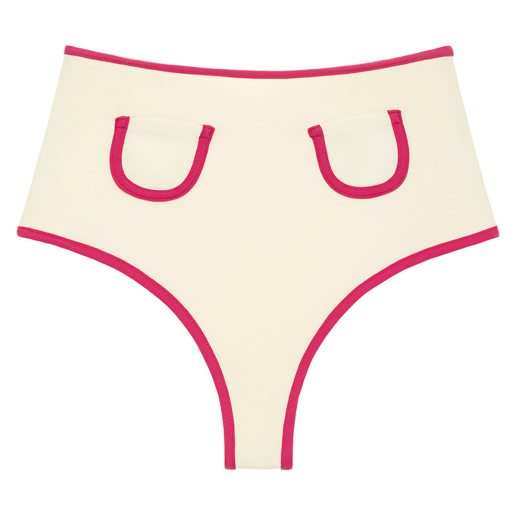 Montce Swim Women's Neutrals Cream Raspberry Binded Polly Bikini Bottom In White
