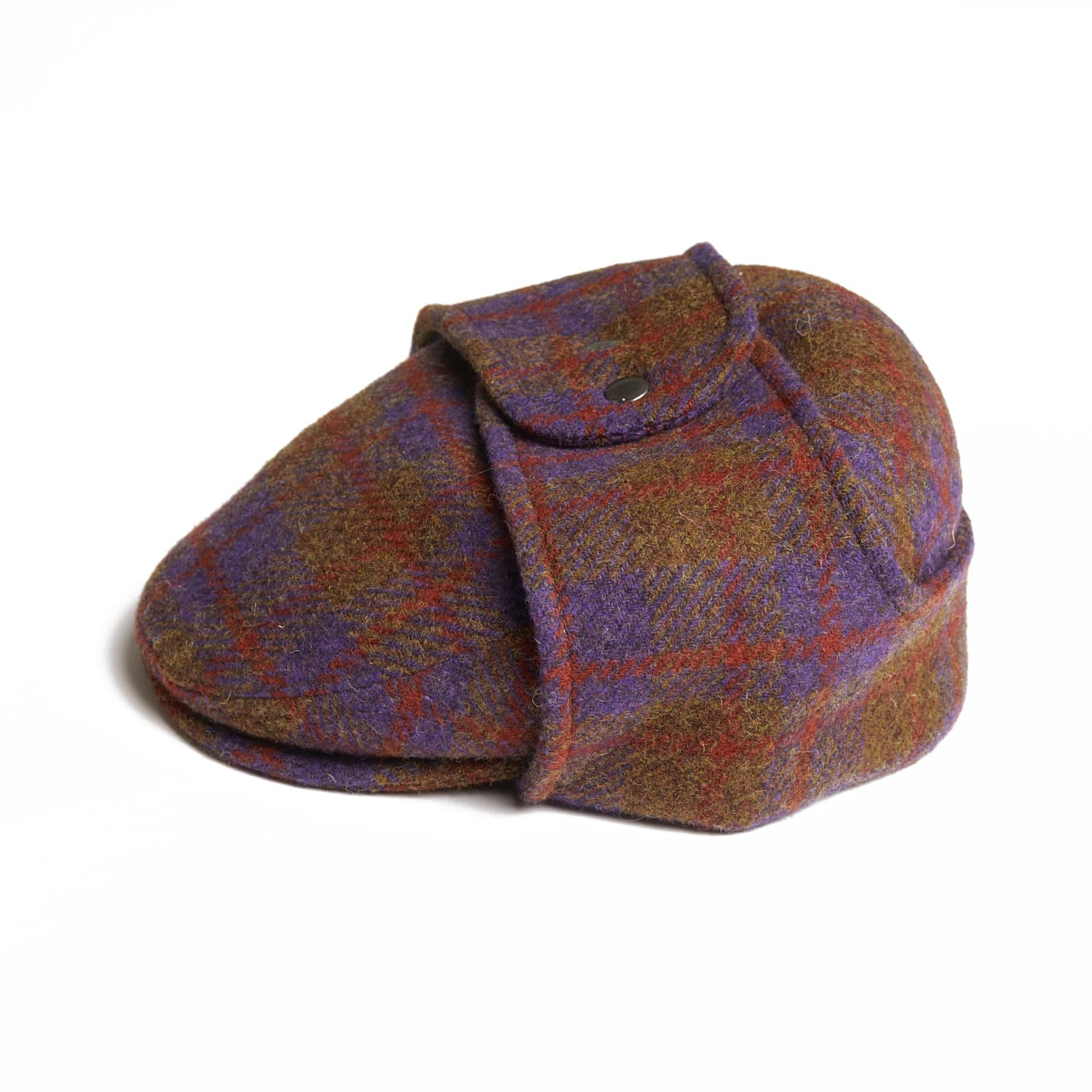 Logan Grape Tweed Wool Checks Italian Cap With Earflaps Trapper