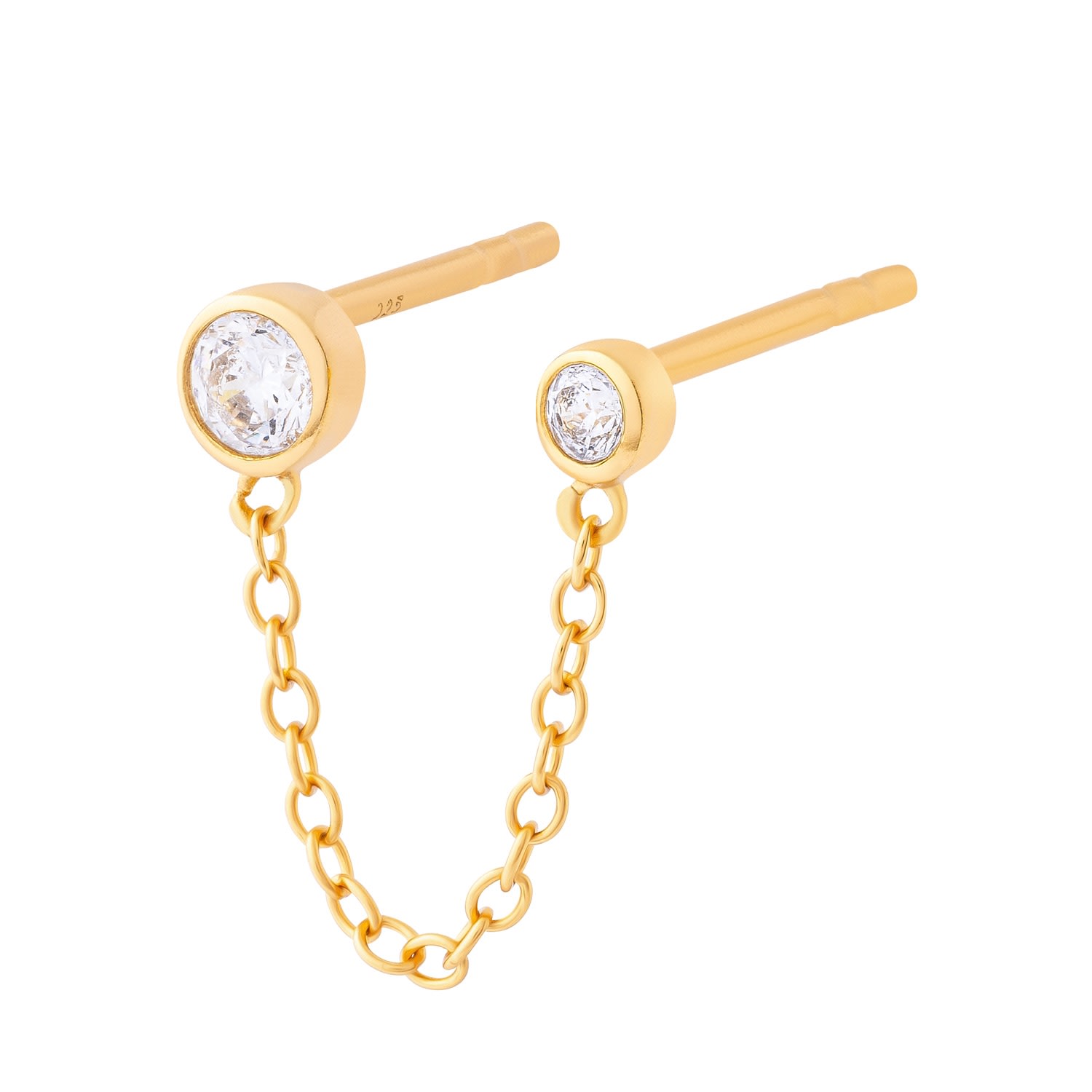 Women’s Bezel Double Chain Stud Earring Gold Cartilage Cartel