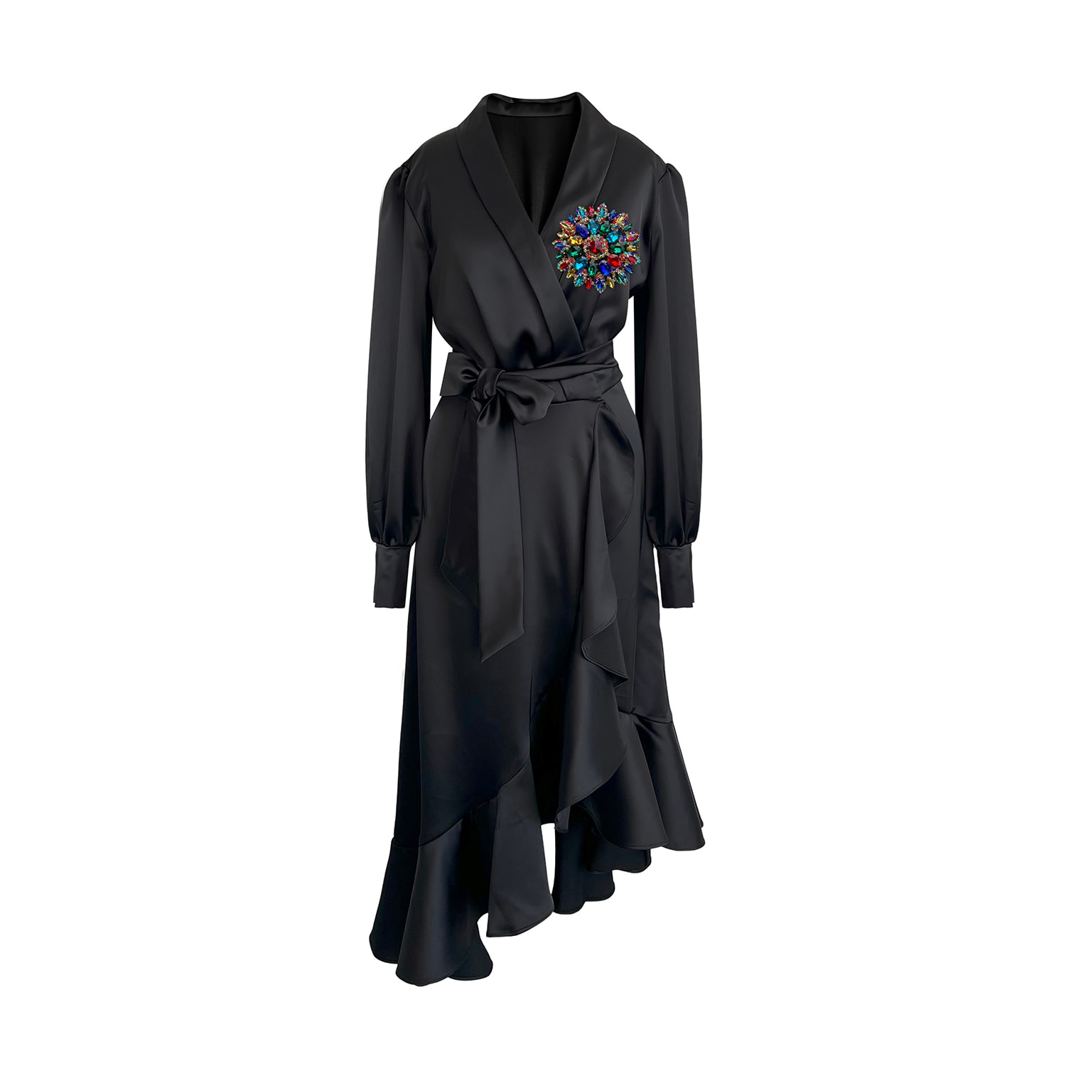 Toma Women's Black Clarice Evening Wrap Dress With Multicoloured Swarovski Crystals