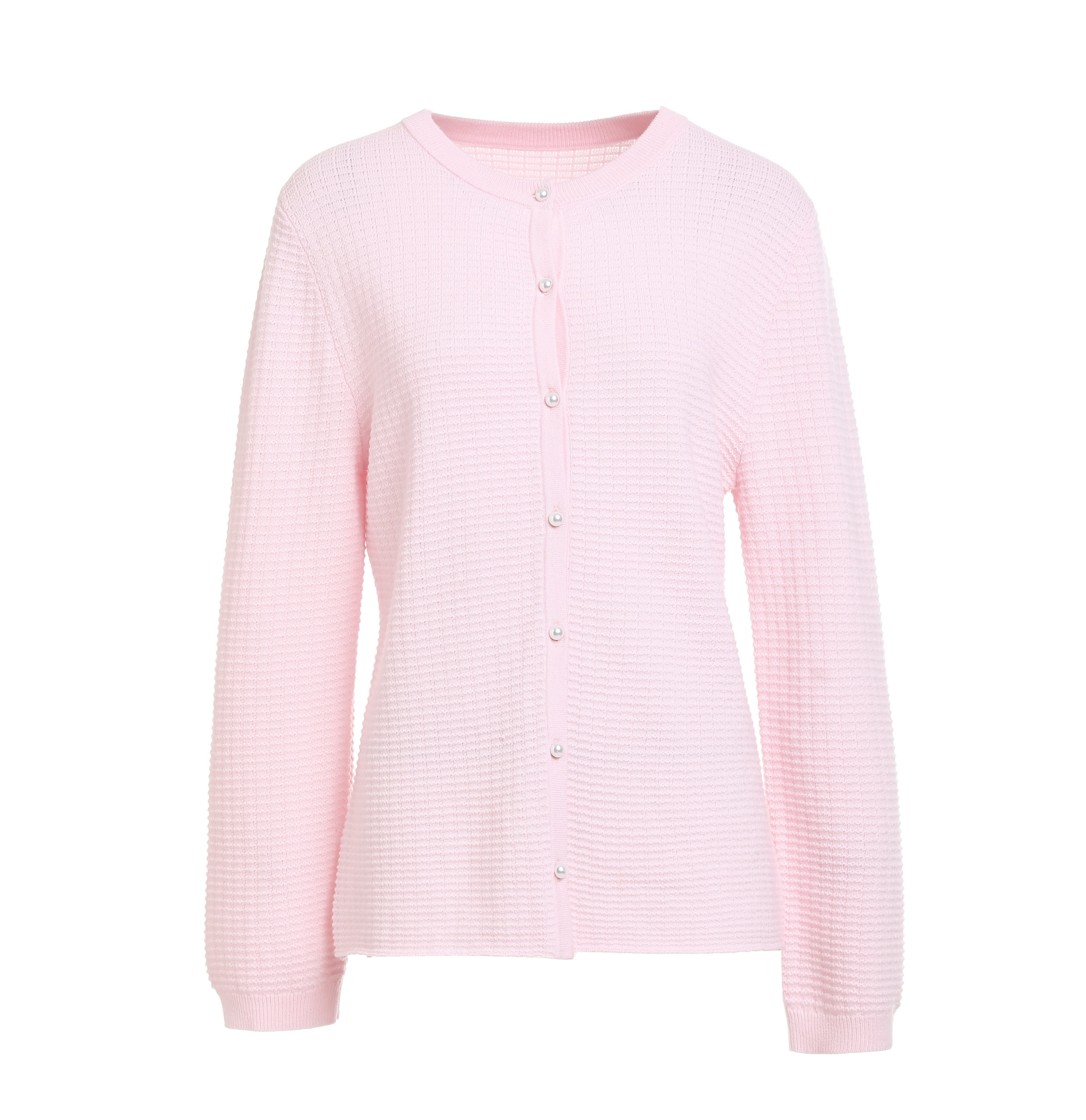 Cardigan Sweater Pink Cashmere Technical Knit With Pearl