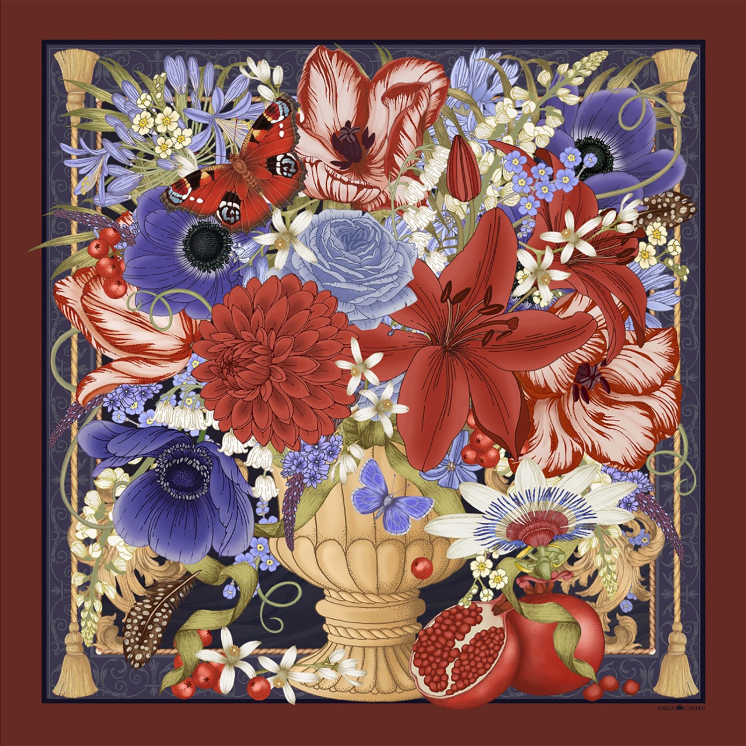 Emily Carter Women's The Pomegranate Still Life Silk Scarf - L In Red