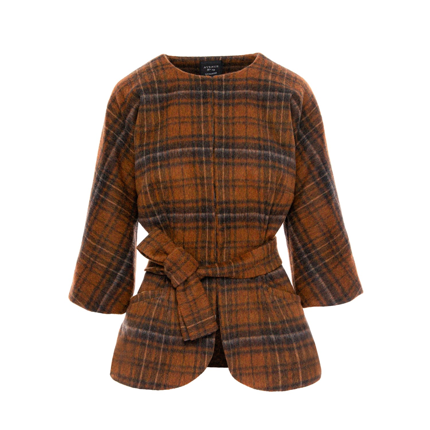 Avenue No.29 Women's Check Wool Cape With Belt - Brown In Brown