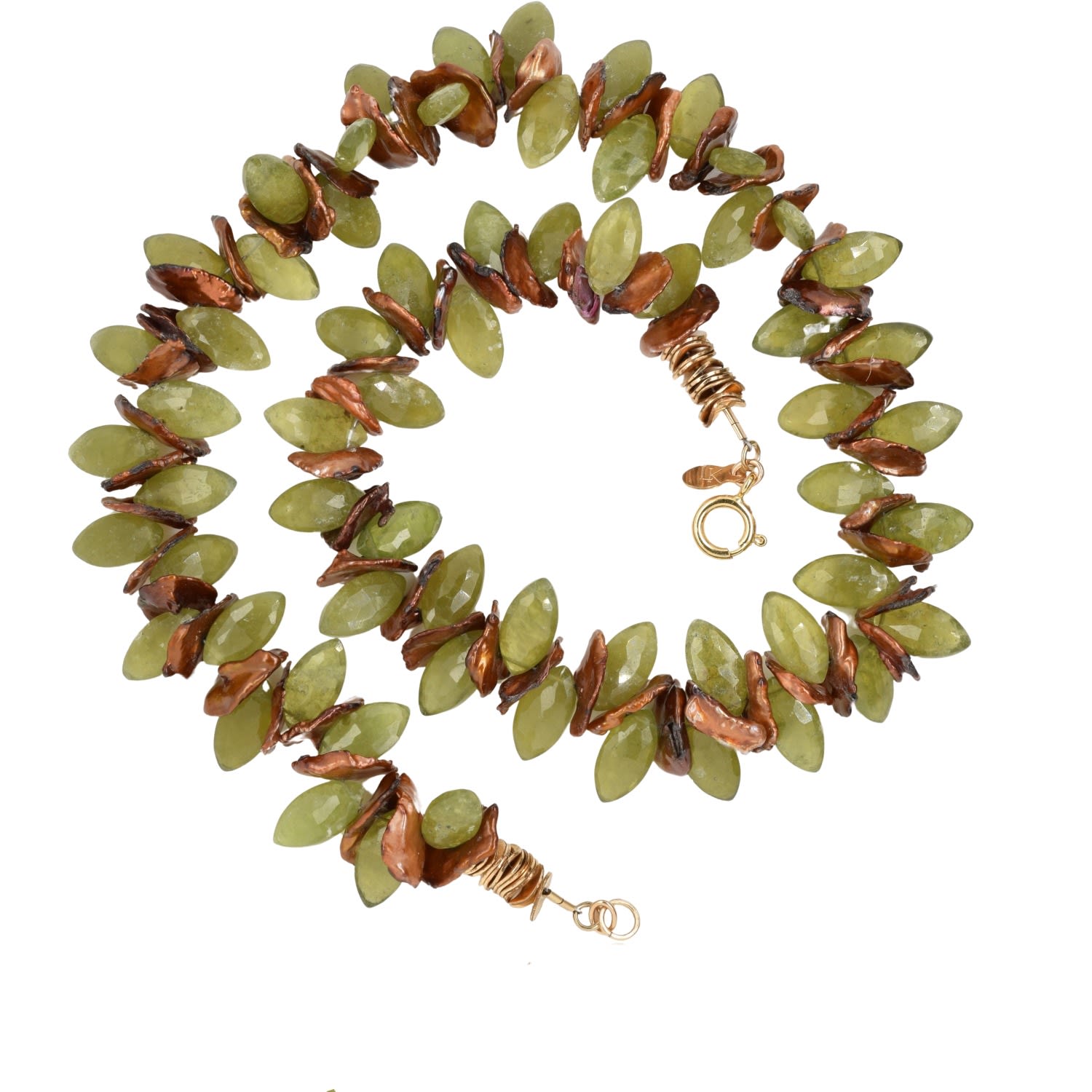 Lori Kaplan Design Women's Brown / Gold / Green Keishi Pearls & Vesuvianite Gold Choker
