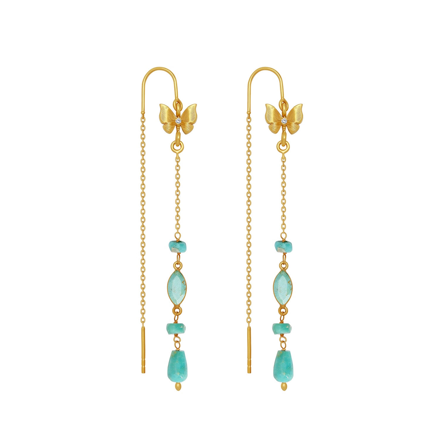 Karma And Luck Women's Blue / Green Spirit's Ascent Turquoise Butterfly Gold Drop Earrings In Multi