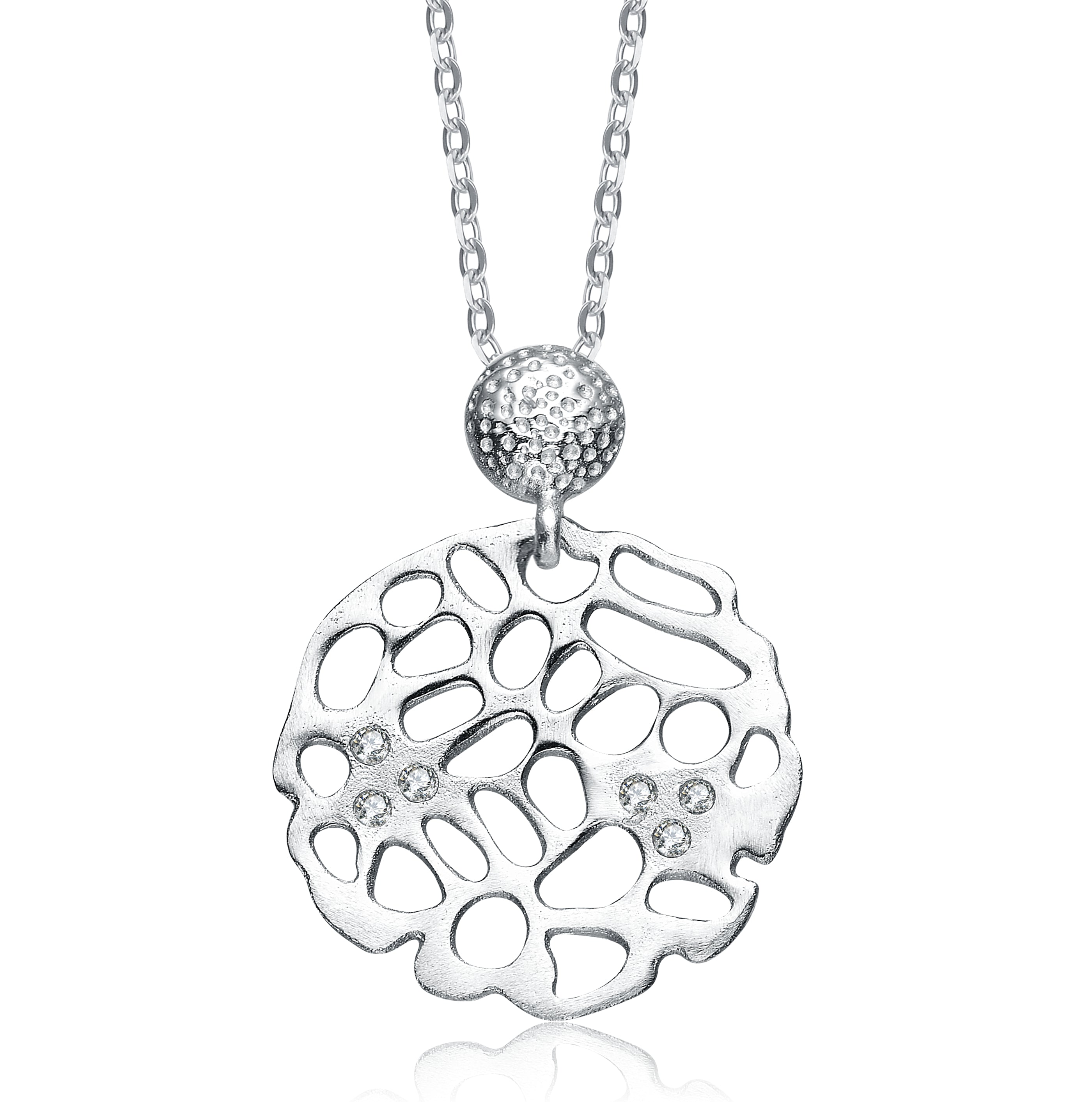 Genevive Jewelry Women's White / Silver Cubic Zirconia Sterling Silver White Gold Plated Matte Brushed Filigree Penda In Multi