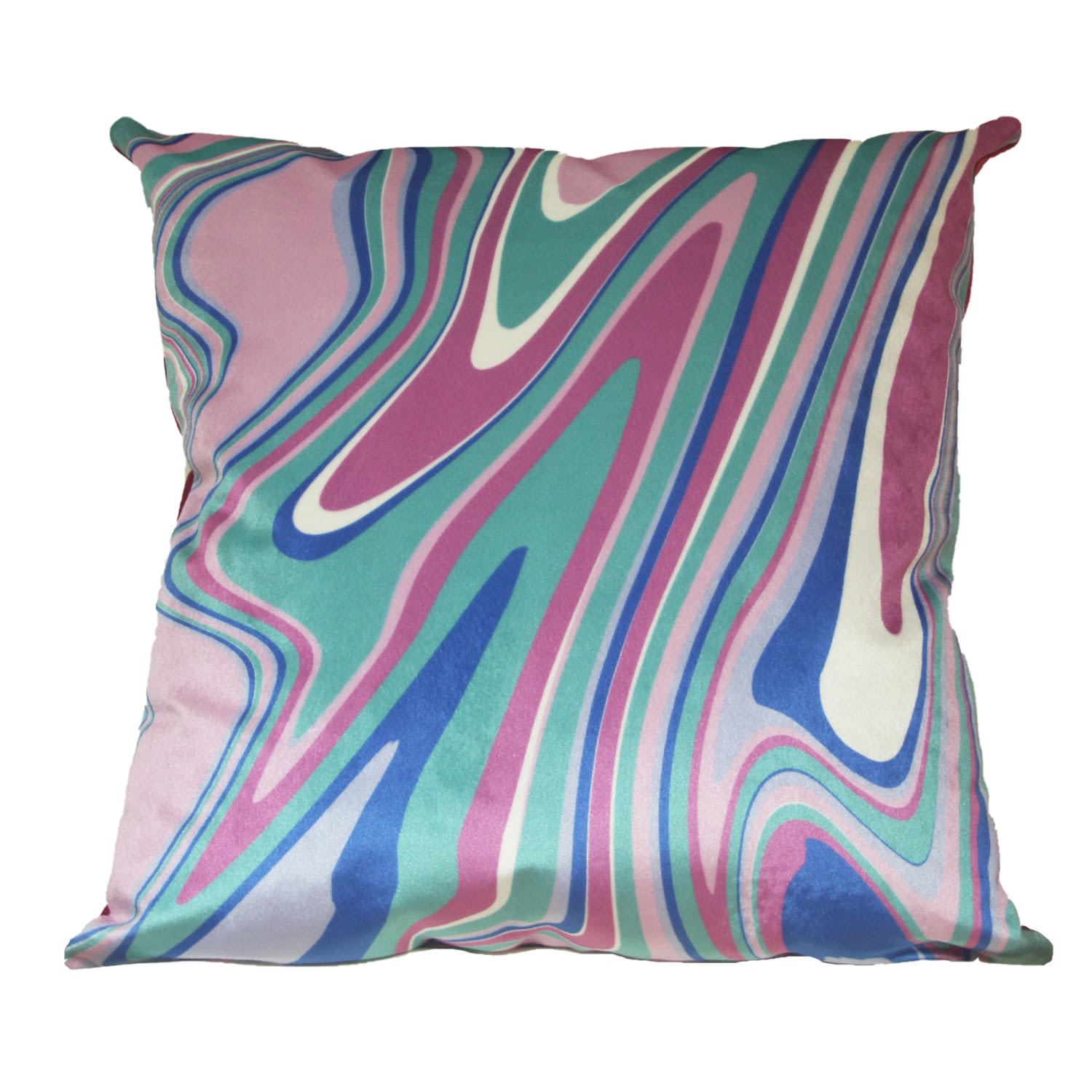 Green / Pink / Purple Colourful Velvet Cushion - Wavy Green & Pink Ellie Pearce Textiles