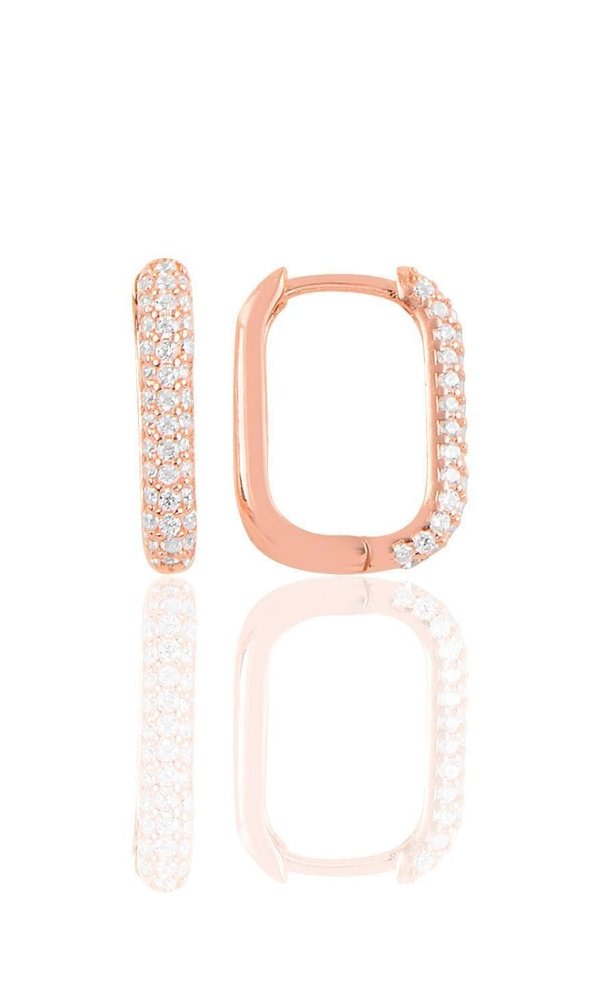 Women’s Pave Rectangular Huggie Earring - Rose Gold By Eda Dogan