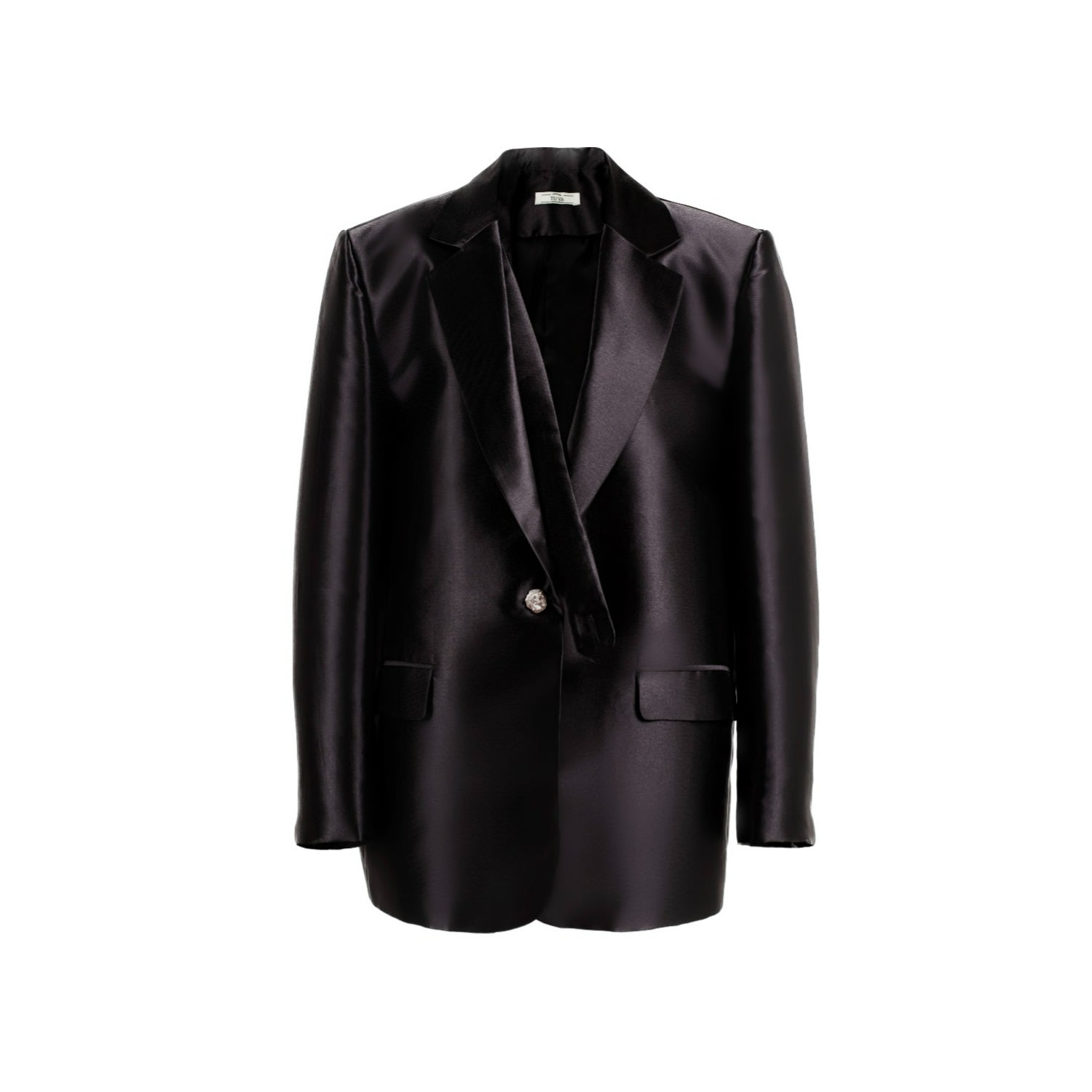 Women’s Black Taffeta Oversized Belted Blazer One Size Tuva Collection