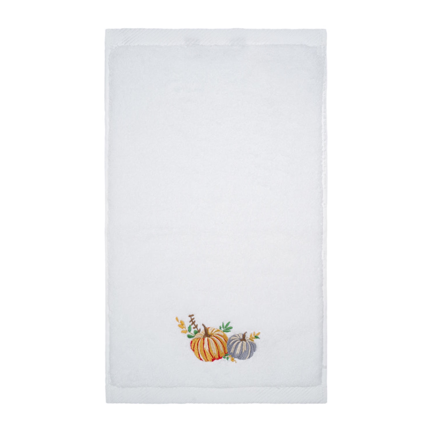 Km Home Collection White Pumpkin Embroidery Halloween Hand Towel In White
