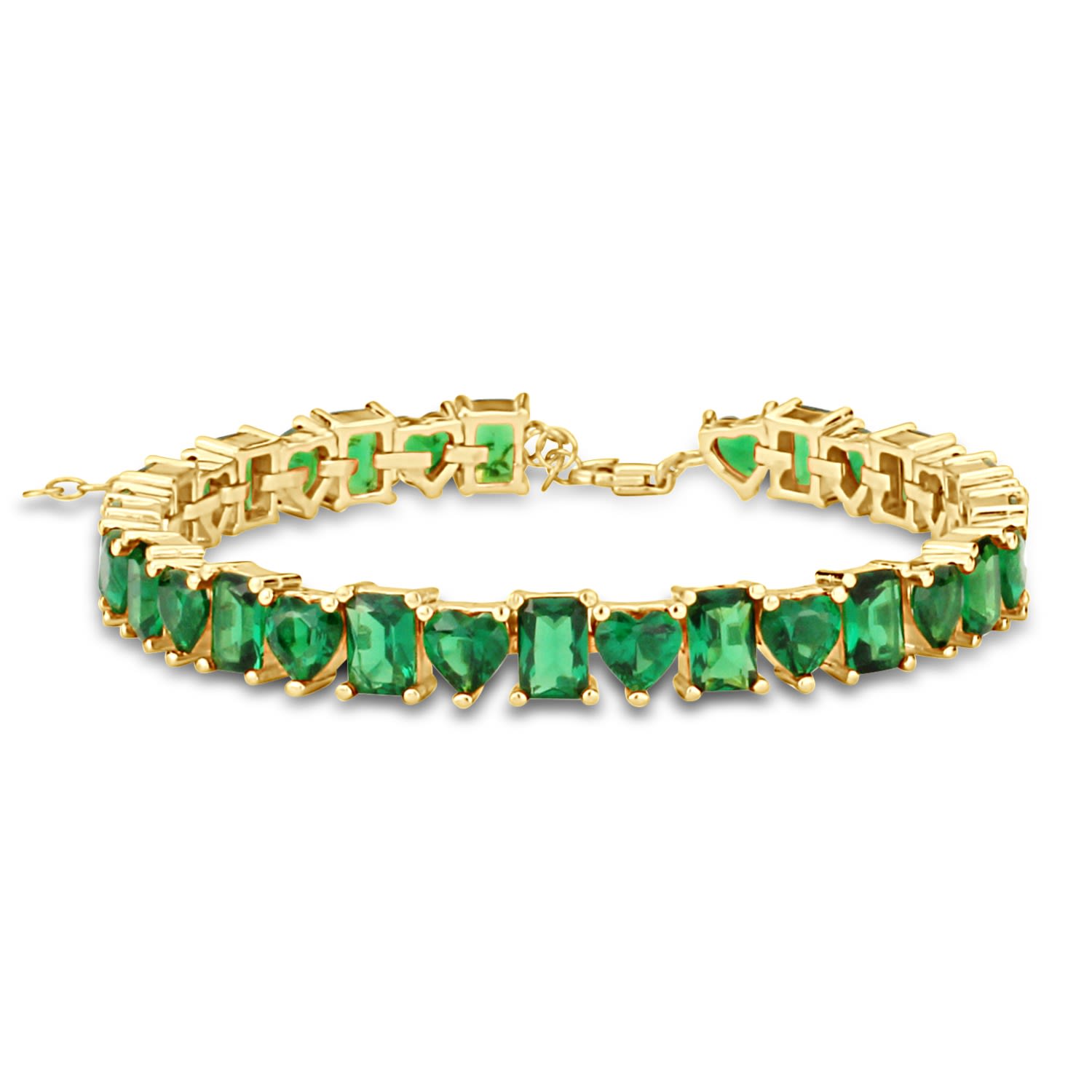 Women’s Green / Gold Heart & Emerald Shape Tennis Bracelet - Green Shymi