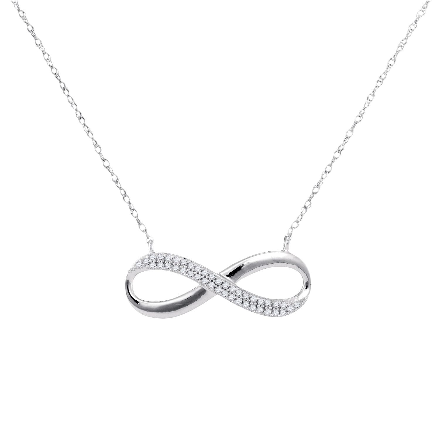 Women’s Infinity Necklace In 10K White Gold With Diamonds .13Ct Cosanuova