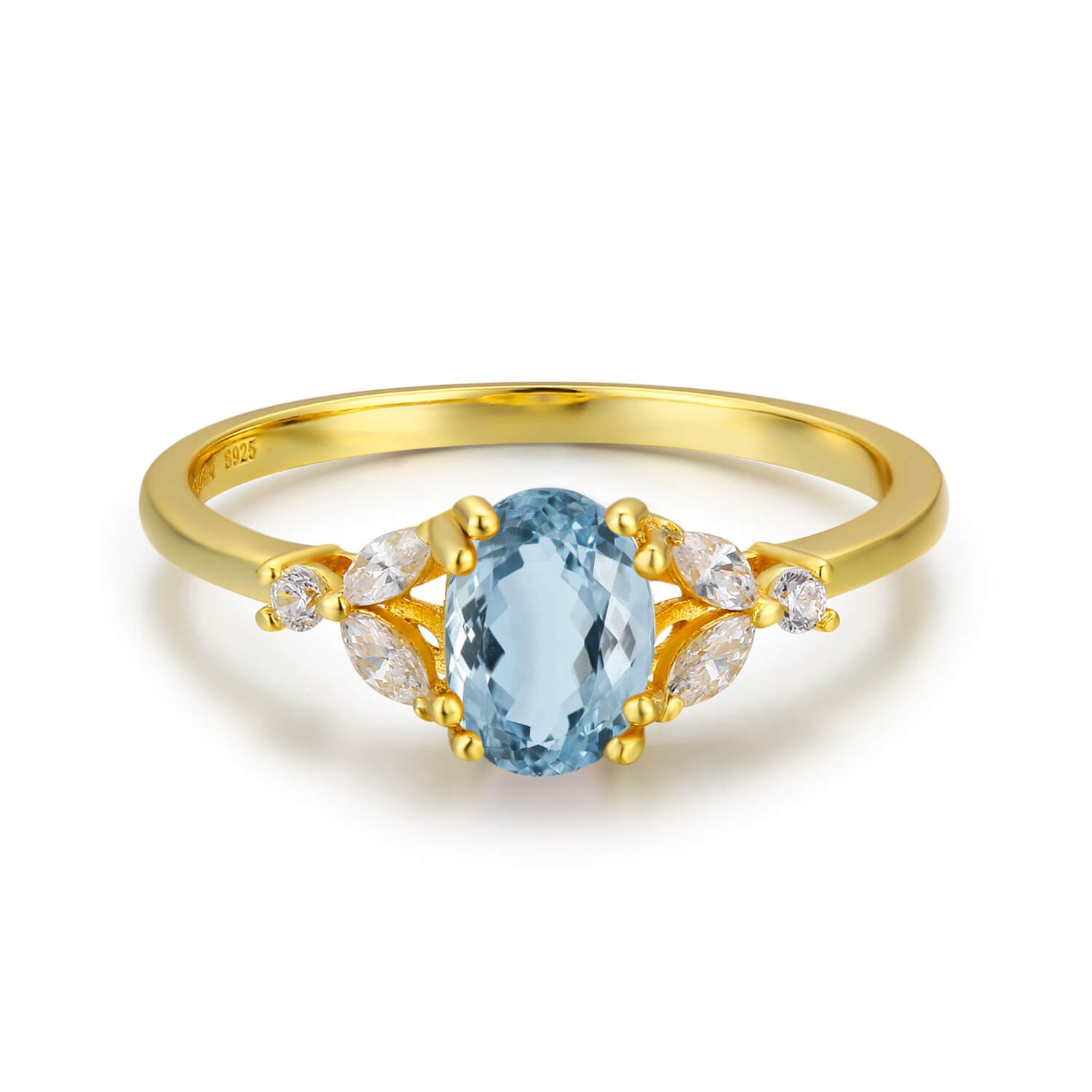 Aquamarine and on sale yellow gold ring