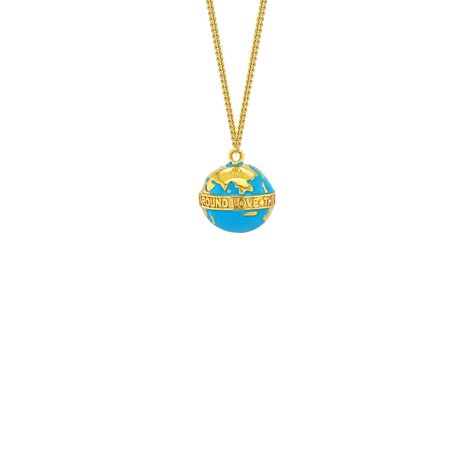 True Rocks Women's Blue / Gold Turquoise Enamel & Gold Plated Mini Globe Pendant Hung On Gold Plated Chain In Gold