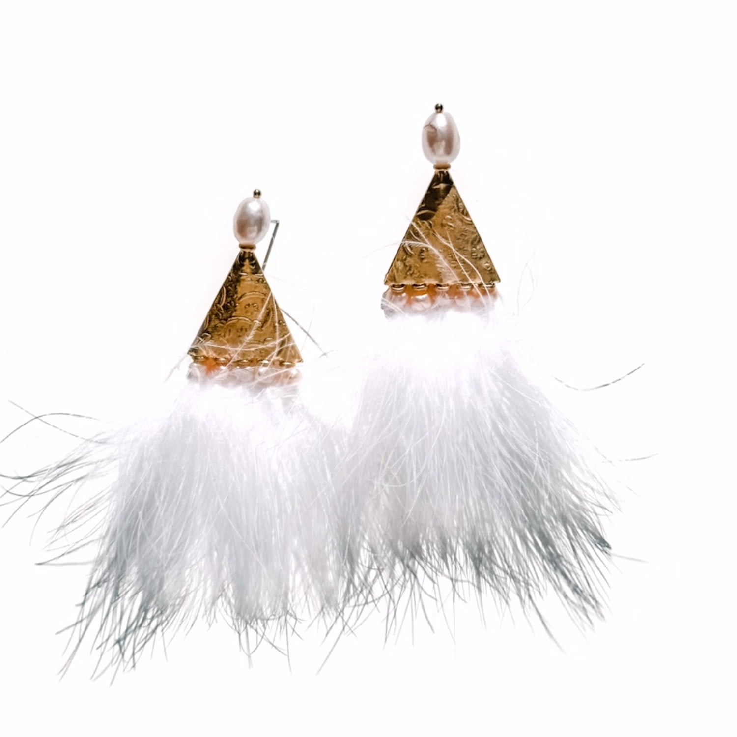 Women’s Gold Pearl And Feather Statement Earrings Babaloo Jewelry