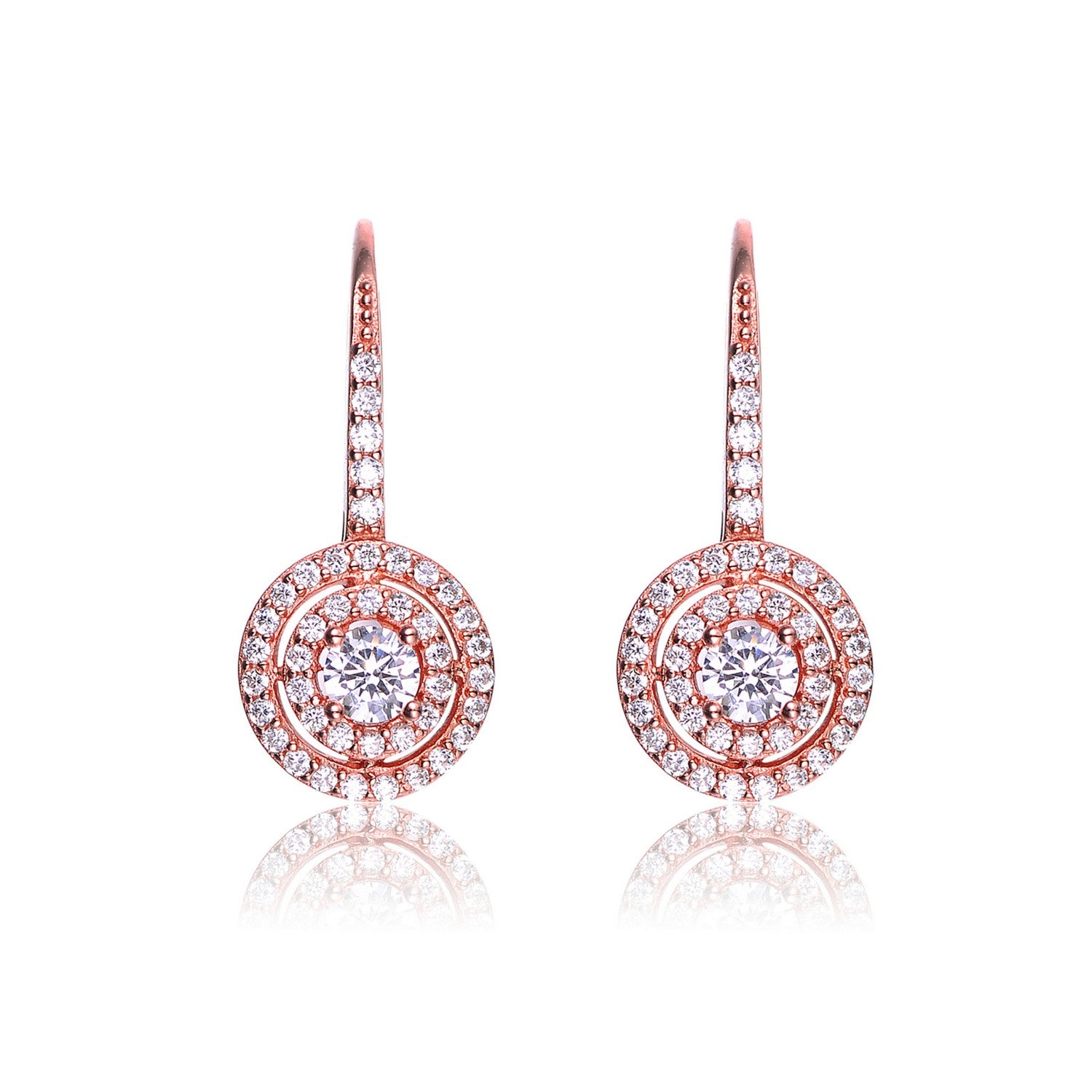 Women’s White / Rose Gold Sterling Silver Rose Gold Plated Cubic Zirconia Double Halo Earrings Genevive Jewelry