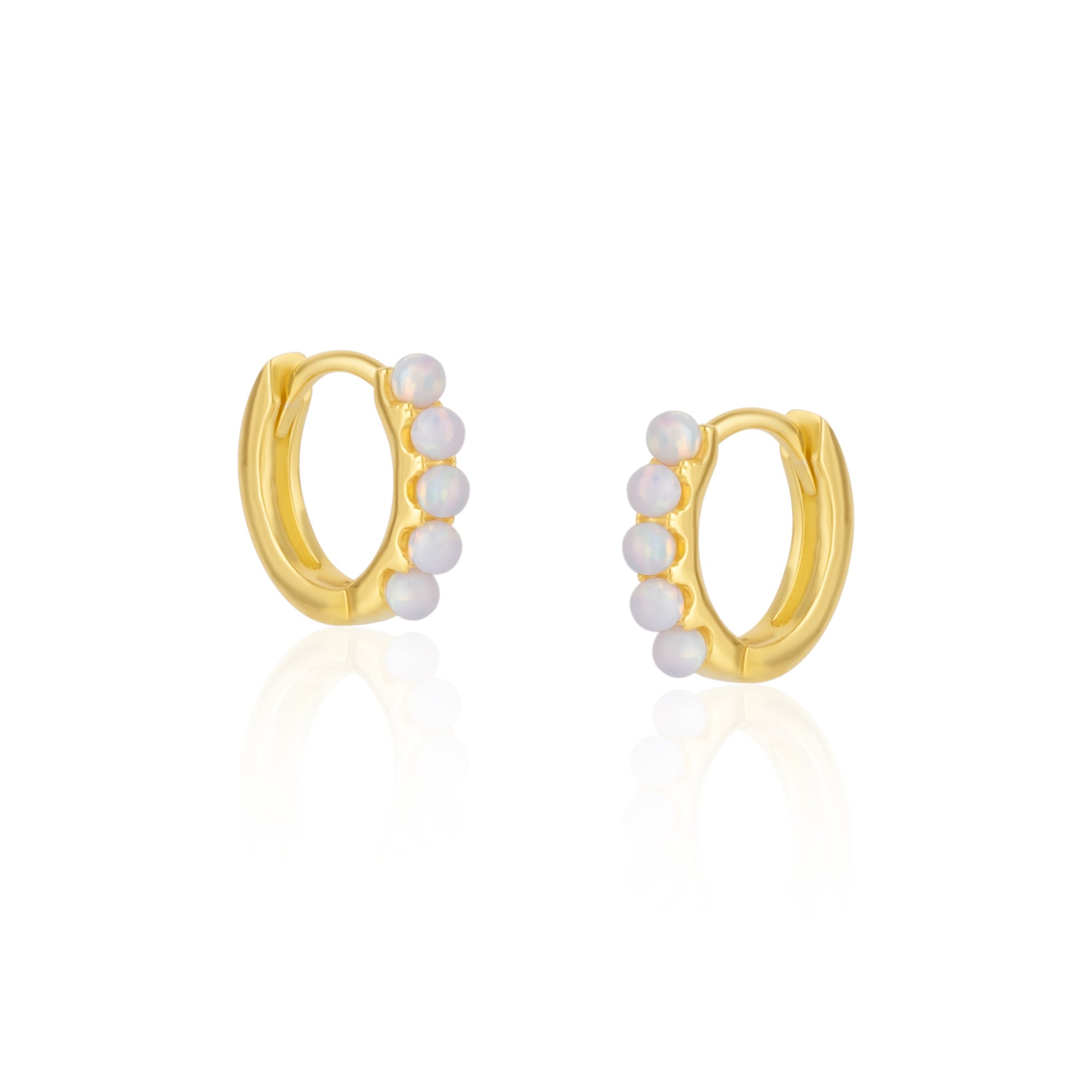 Spero London Women's Gold Beaded White Opal Huggie Hoop Earrings In Gold