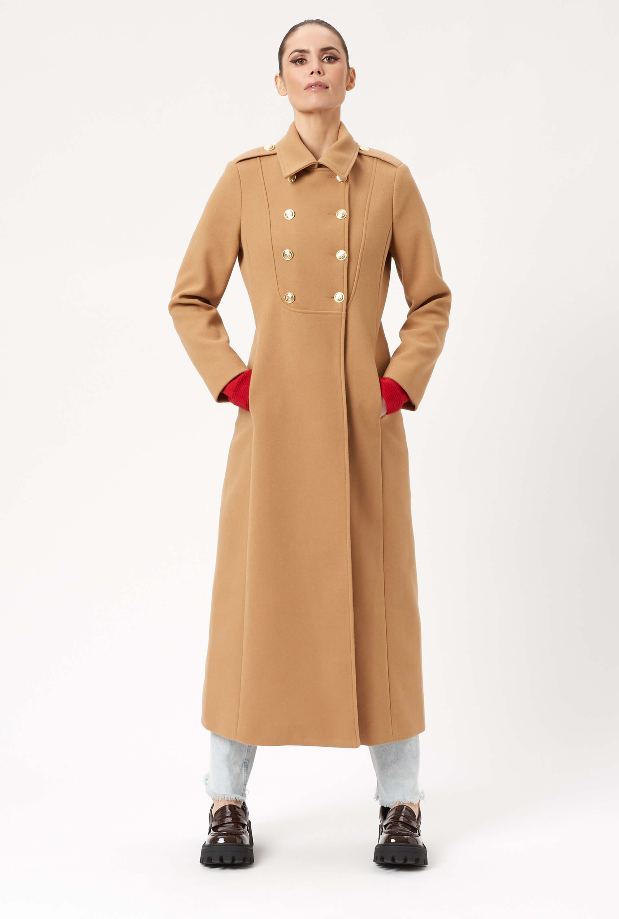 Military Long Coat - Gold | James Lakeland | Wolf & Badger