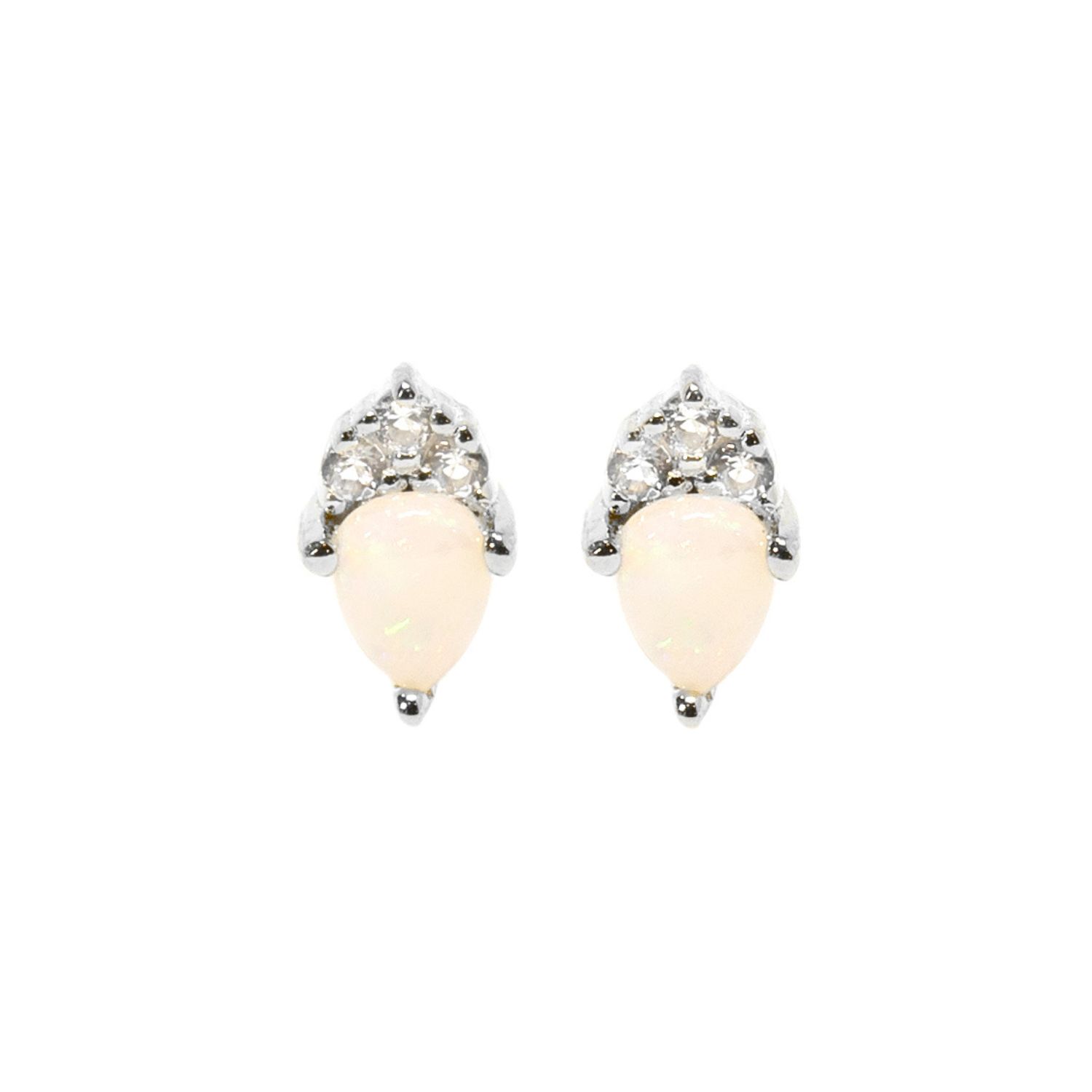 Nasi Silver Women's Pear Atarah Studs- Opal & White Topaz, Silver In Gold
