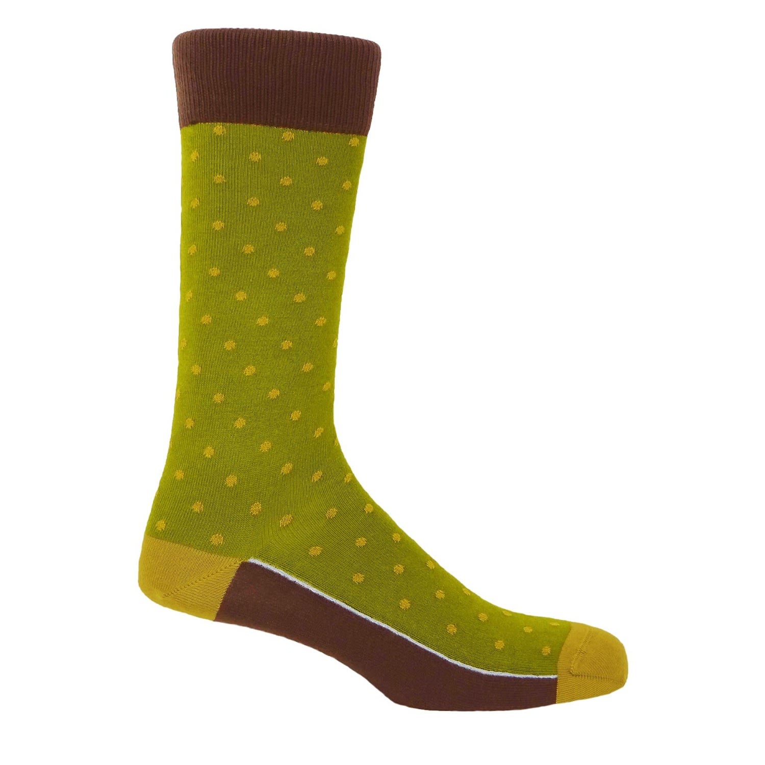 Peper Harow - Made In England Brown Olive Pin Polka Men's Socks In Brown