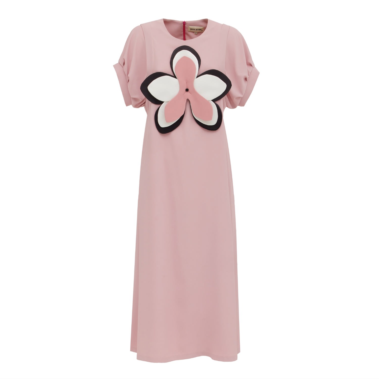 Julia Allert Women's Pink / Purple Silky Touch Midi Pale Pink Dress With Handmade Floral Appliqué In Pink/purple