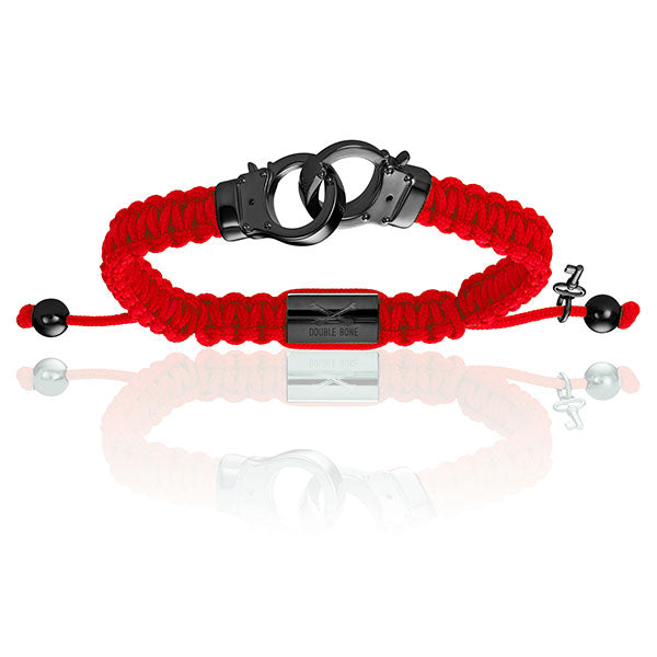 Men’s Black Pvd Hand-Cuff With Red Polyester Bracelet Unisex Double Bone Bracelets