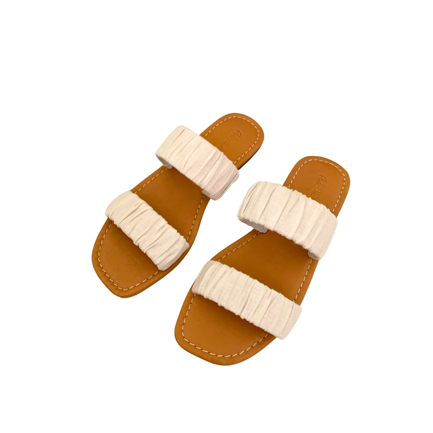 Pink Haley Women's White Loretta Linen And Leather Slide Sandals In White