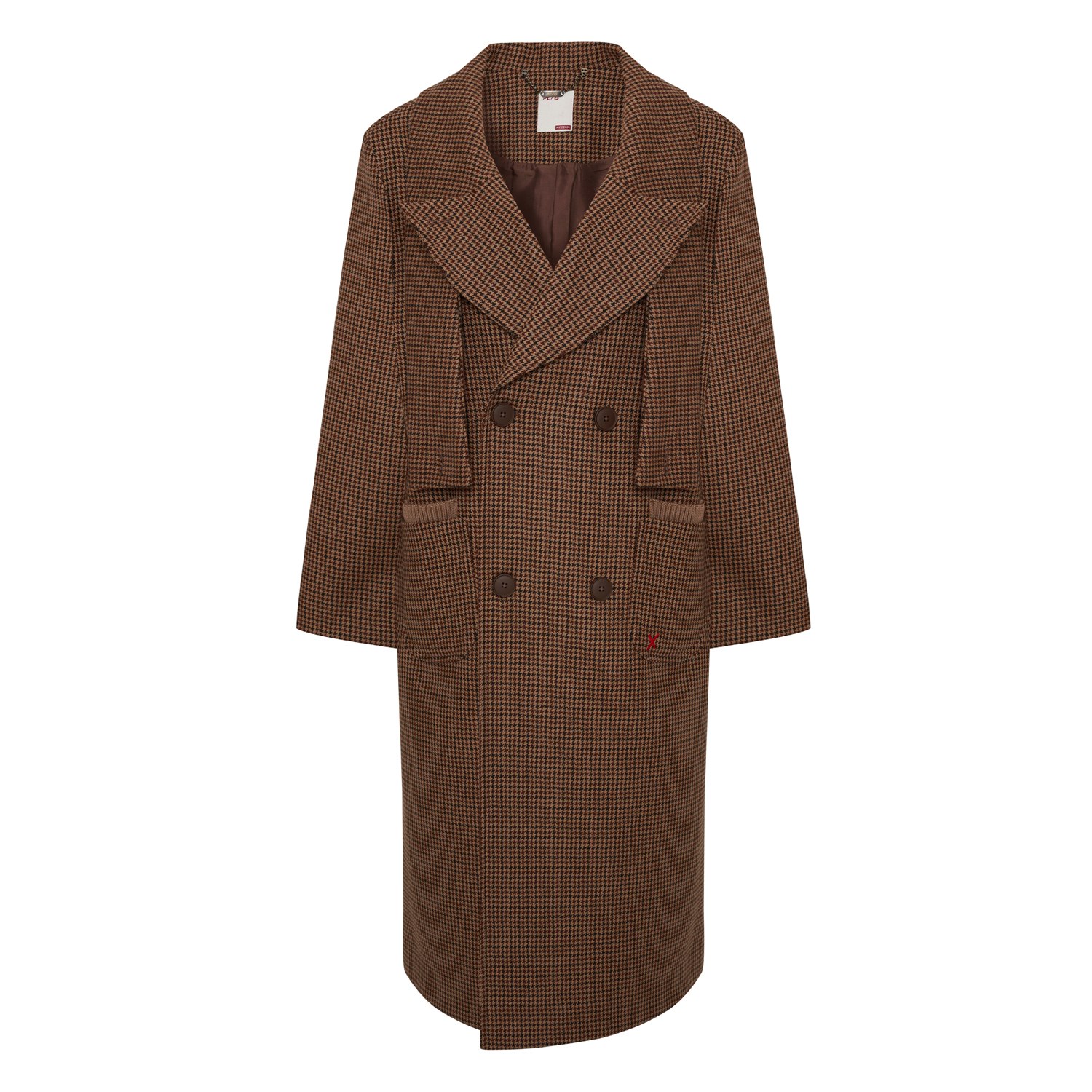 Pcfg Brown Wool Houndstooth Long Coat - Men In Brown
