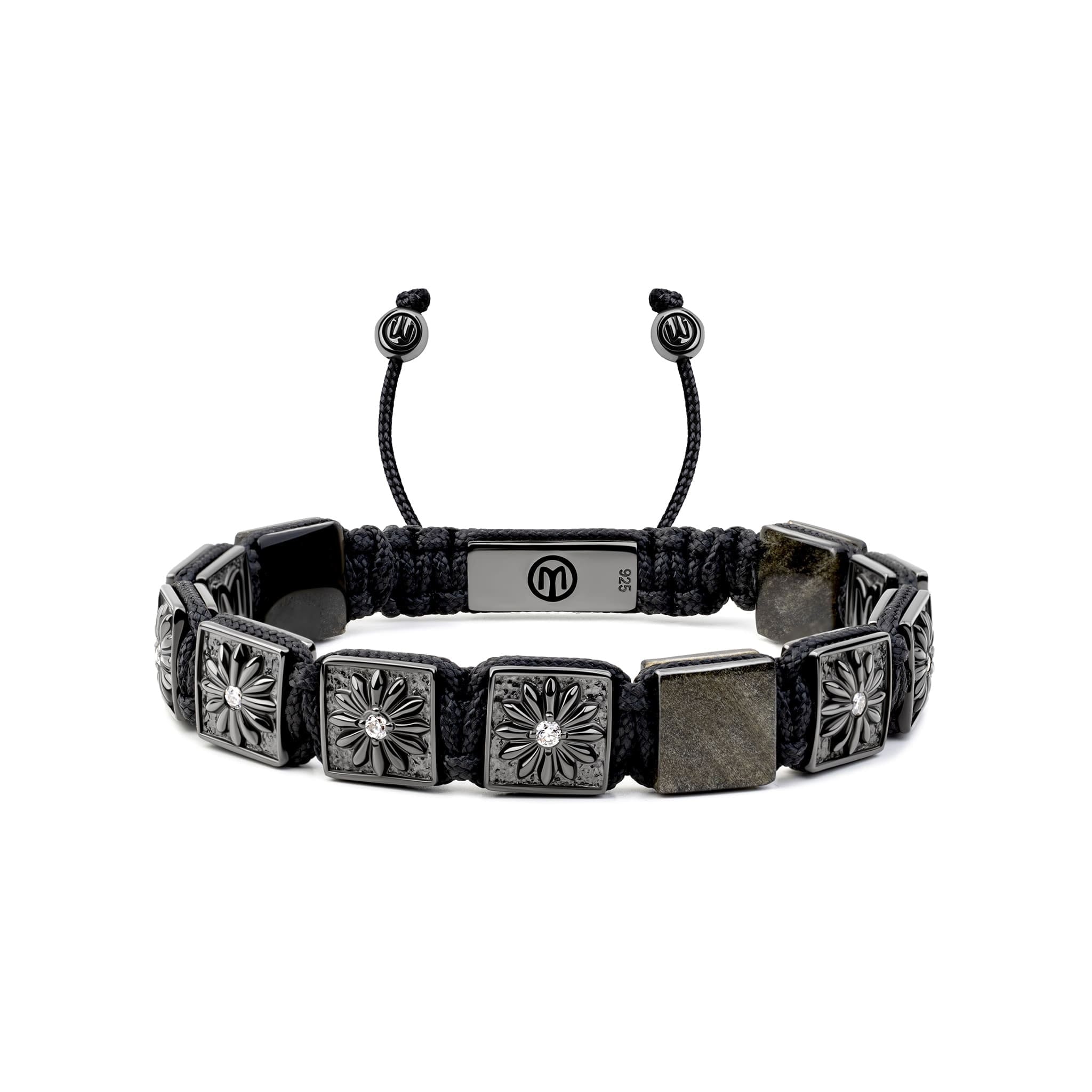 Mahigan Men's Black Rhodium Bracelet With Golden Obsidian In Black