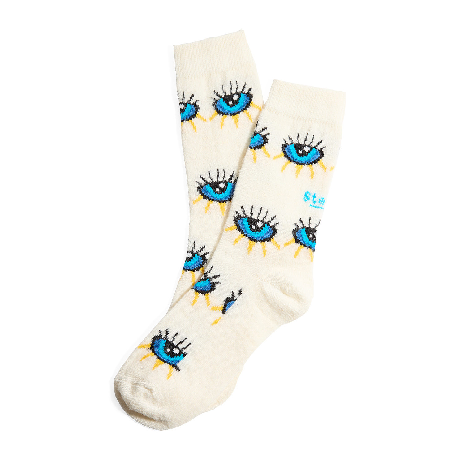 Women’s Blue Super Fine Angora Wool Crew Socks - Eyes Stems