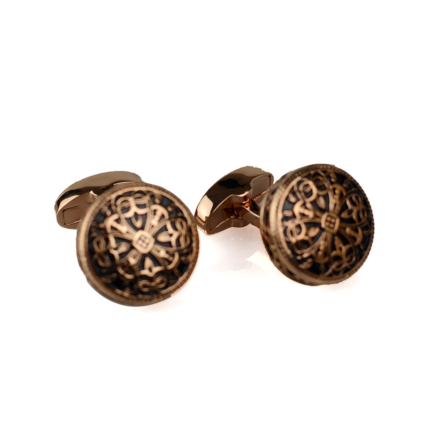 Men’s Rose Gold / Black Knighthood Round Cufflinks - Rose Gold David Wej