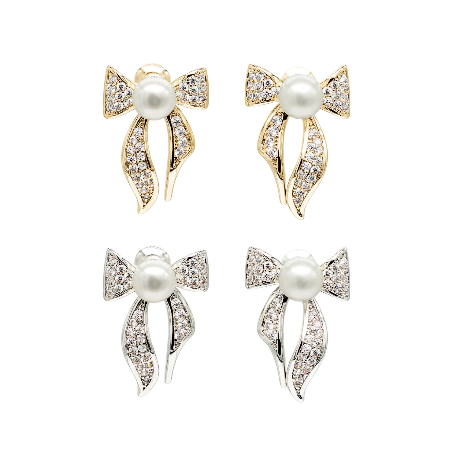 Women’s Silver / Gold Freshwater Pearl Butterfly Stud Earrings Set Classicharms