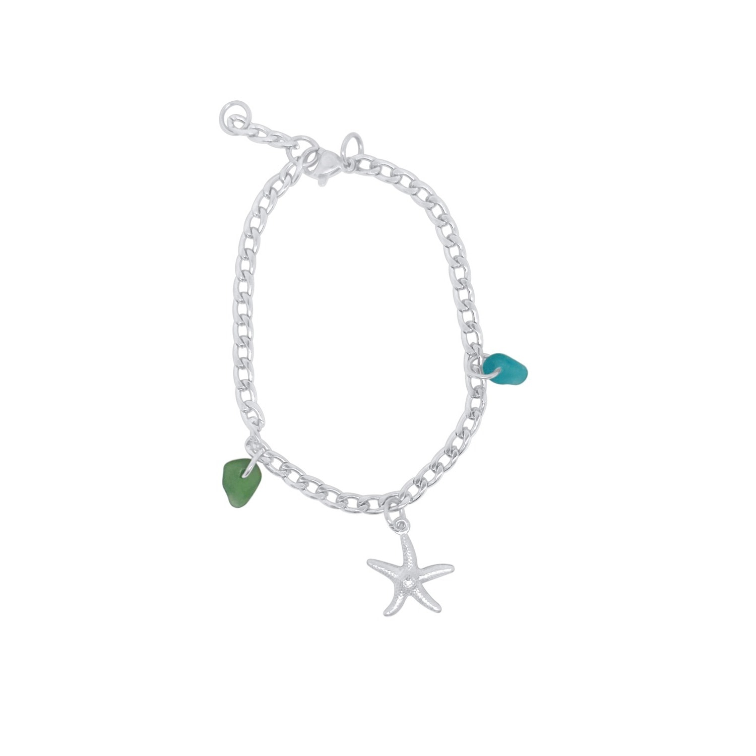 Glasstyk Women's Starfish Bracelet With Green Aea Glass In Stainless Steel In Green