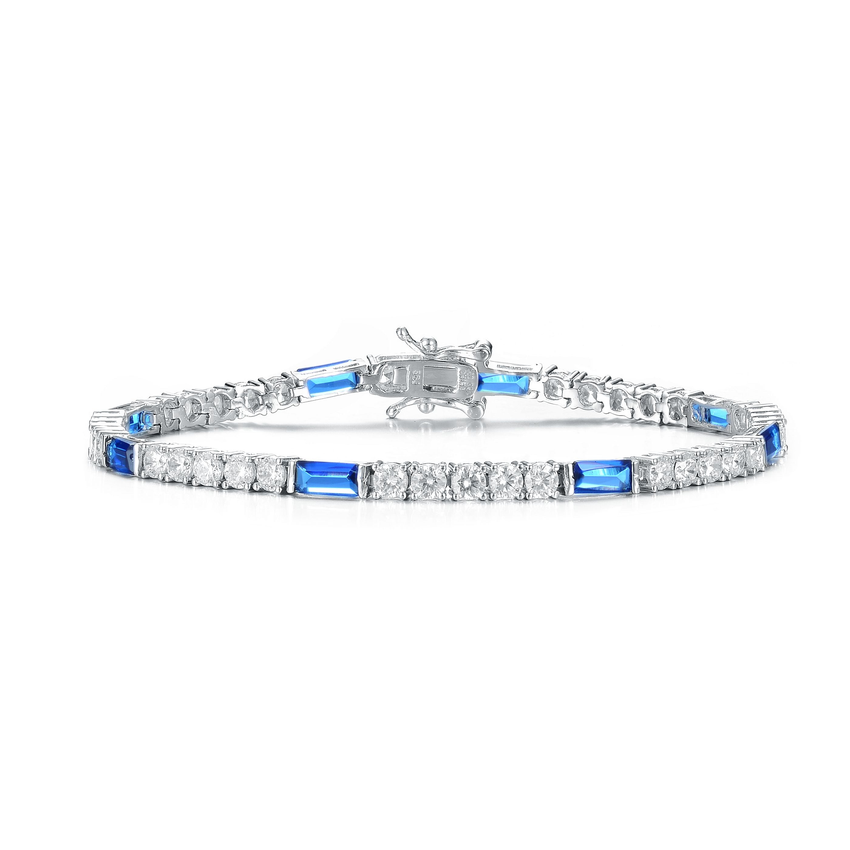 Women’s Blue / White / Silver Dco Sapphire Cubic Zirconia Tennis Bracelet Genevive Jewelry