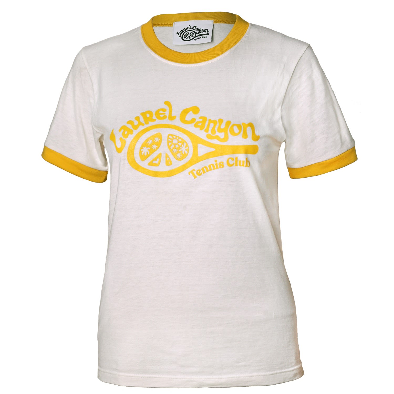 Women’s Ringer Tee In Vintage White / Mellow Yellow Large Laurel Canyon Tennis Club