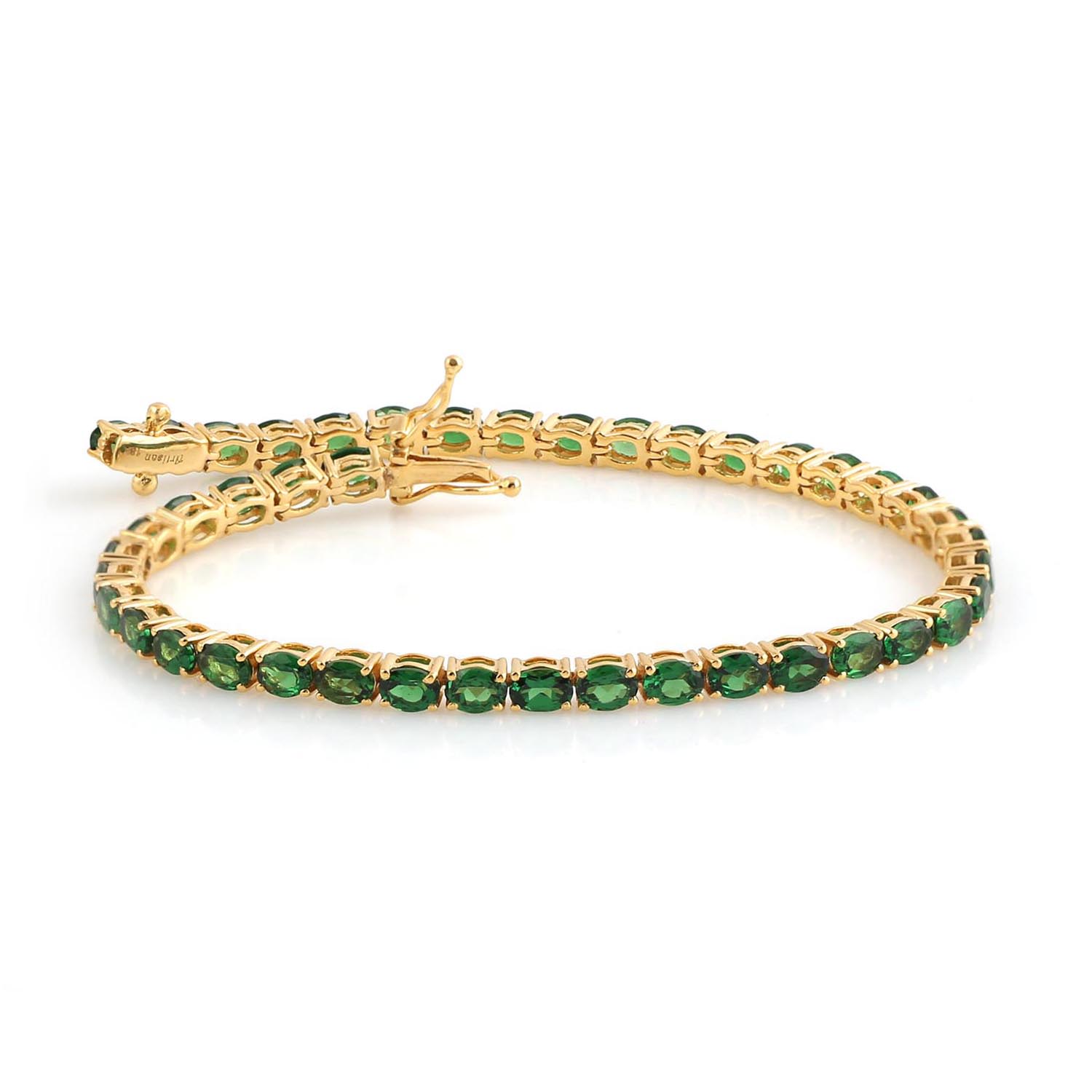 Artisan Women's Gold / Green Handcrafted Oval Tsavorite Tennis Bracelet In 18k Yellow Gold
