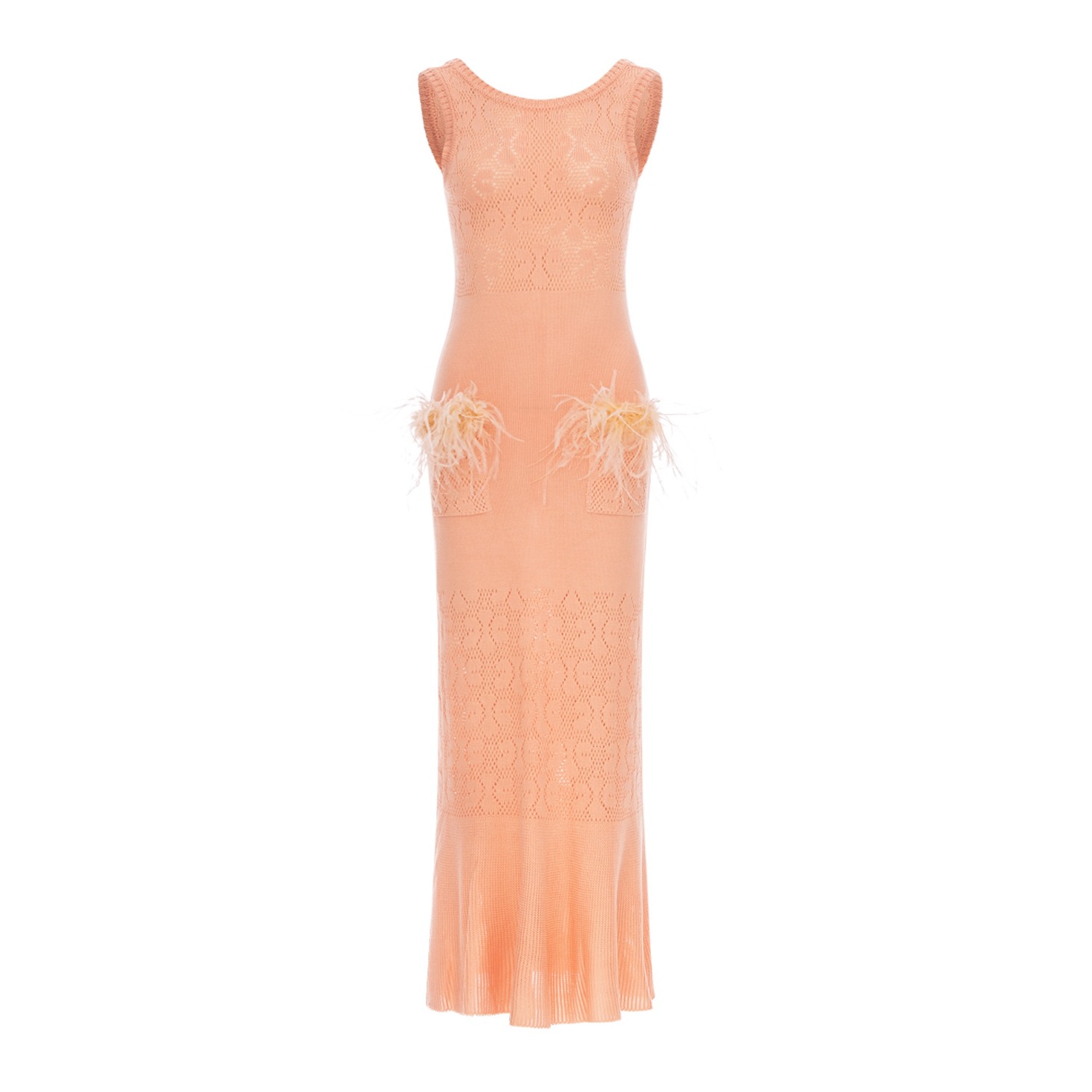 Women's Orange Vanilla Apricot Knit Dress With Feathers | Medium | Andreeva