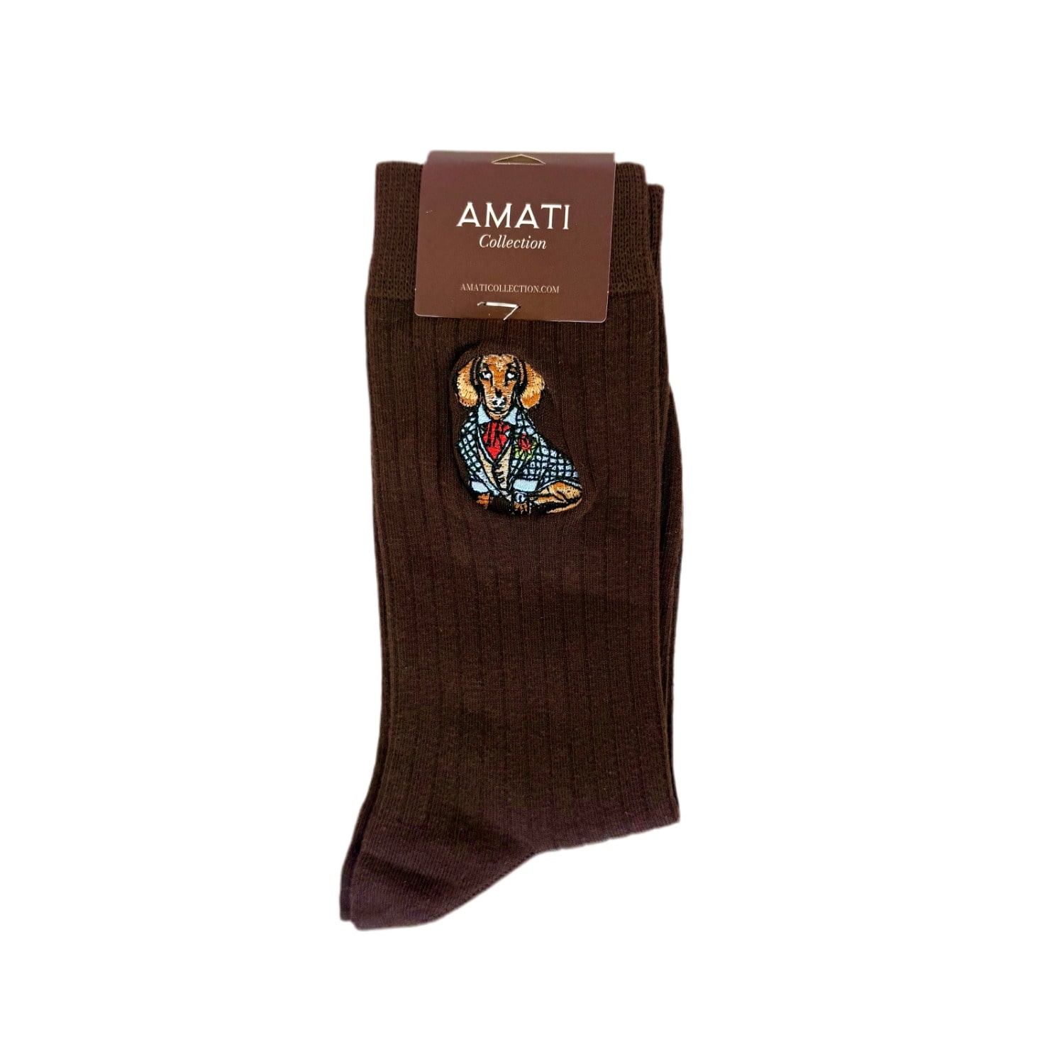 Amati Collection Women's Brown / Neutrals Dachshund Embroidered Socks Unisex Cotton - Brown In Brown