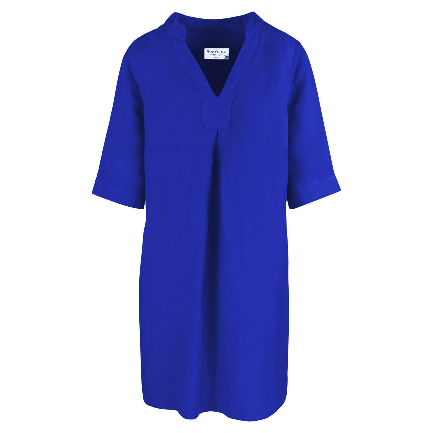 Haris Cotton Women's Blue “v” Neck Line Linen Dress - Lapis In Blue
